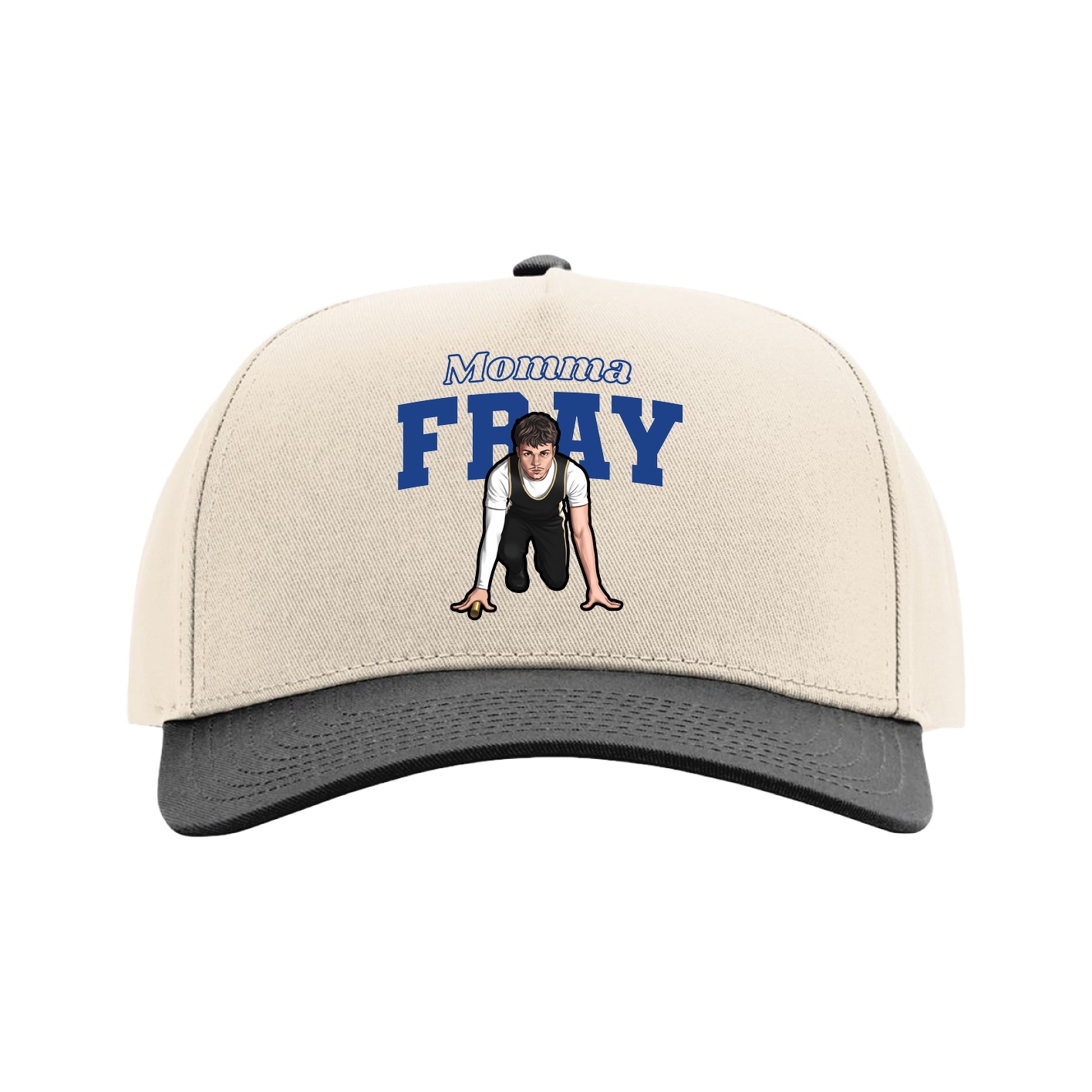 Full Fabric Five-Panel Champ Cap — Mothers Day Block in Cream/Black