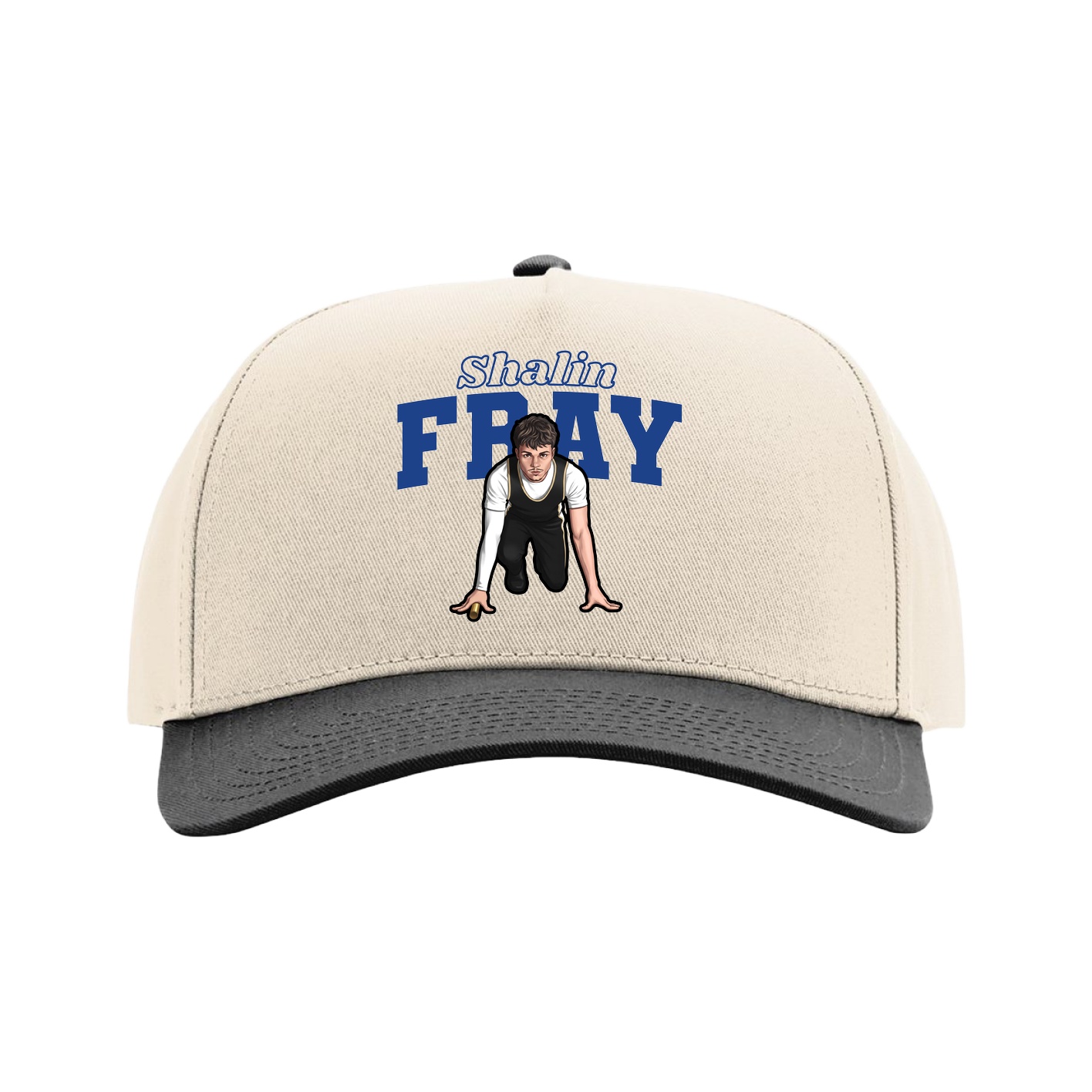 Full Fabric Five-Panel Champ Cap — Name Arch in Cream/Black