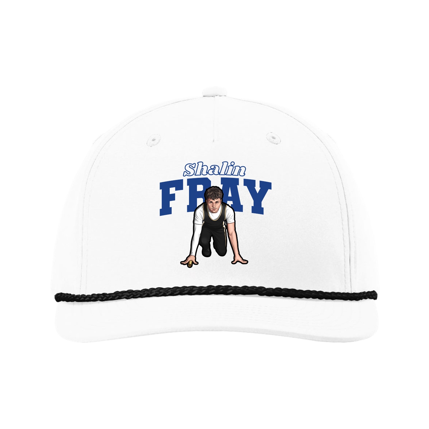 Five-Panel Classic Rope Cap — Name Arch in White