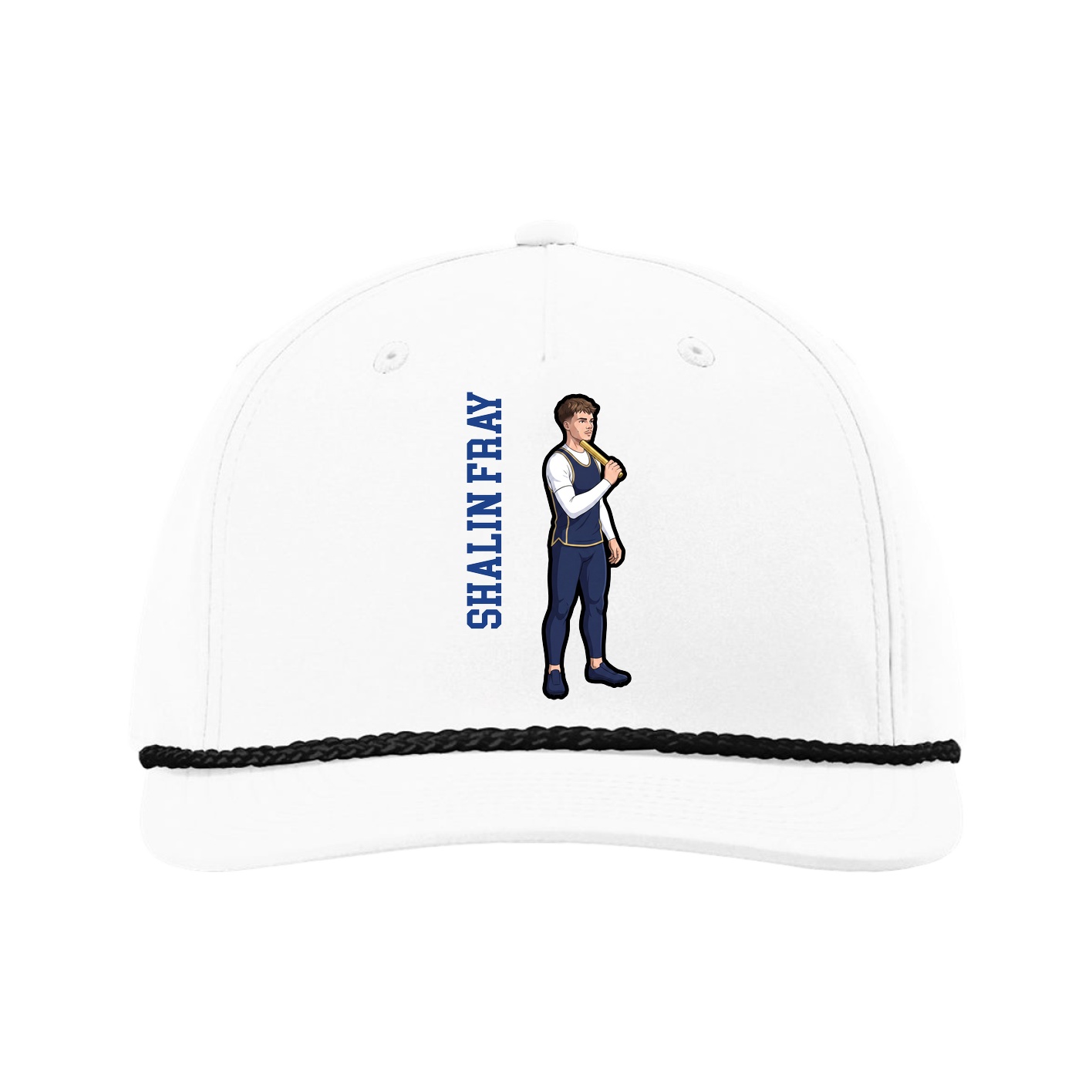 Five-Panel Classic Rope Cap — Name Vertical in White
