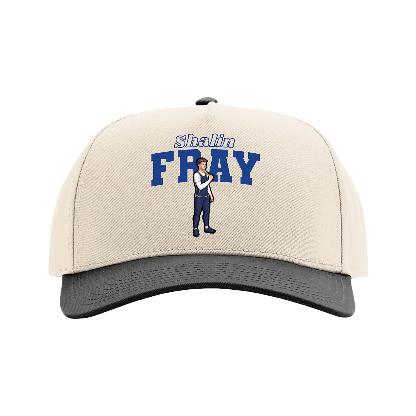 Full Fabric Five-Panel Champ Cap — Name Arch in Cream/Black