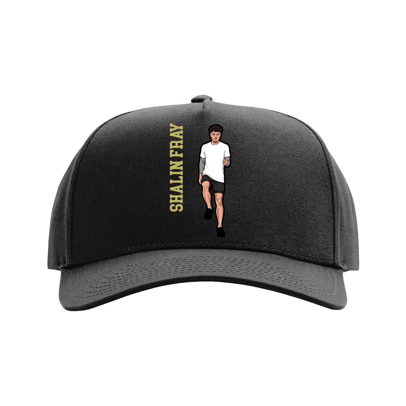 Full Fabric Five-Panel Champ Cap — Name Vertical in Black
