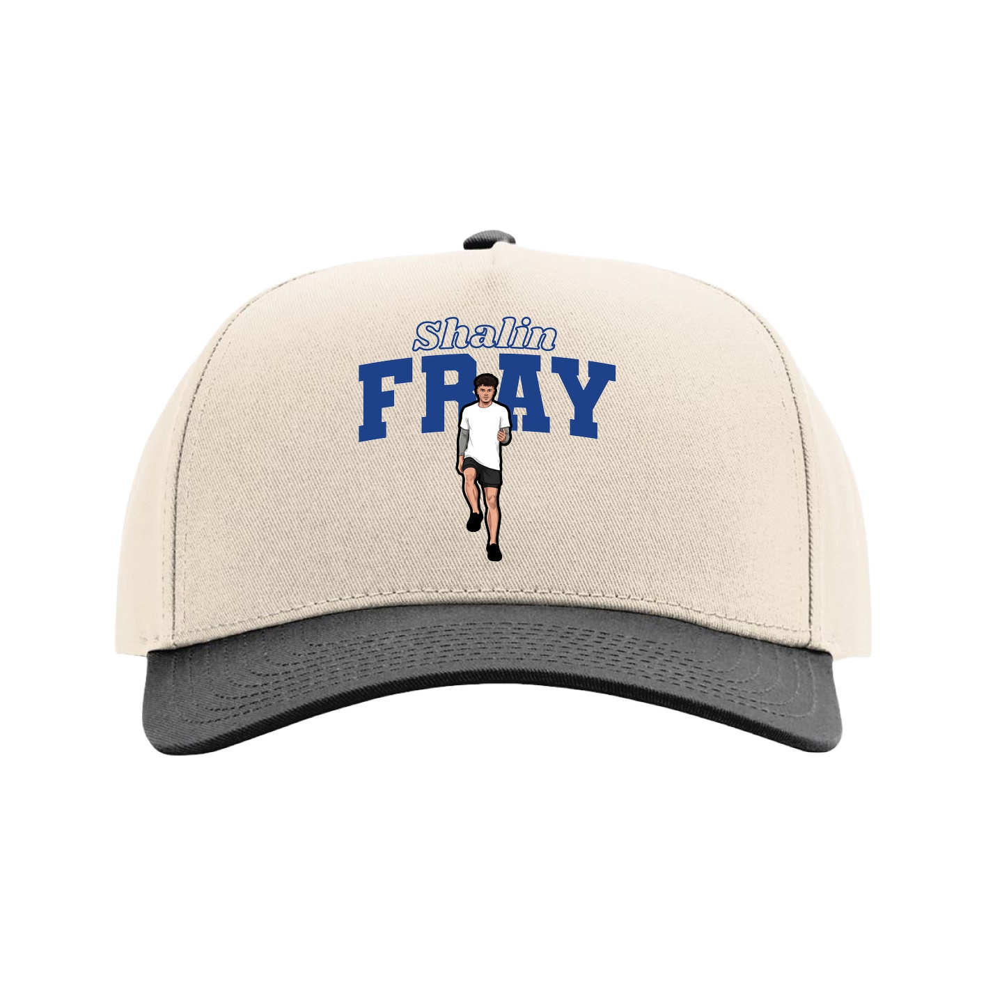 Full Fabric Five-Panel Champ Cap — Name Arch in Cream/Black