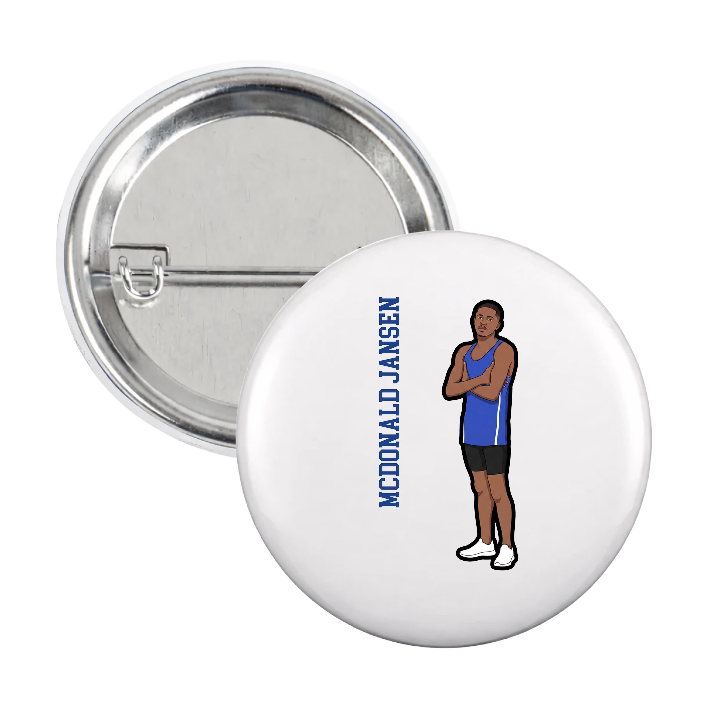 Game Day Button — Name Vertical in White