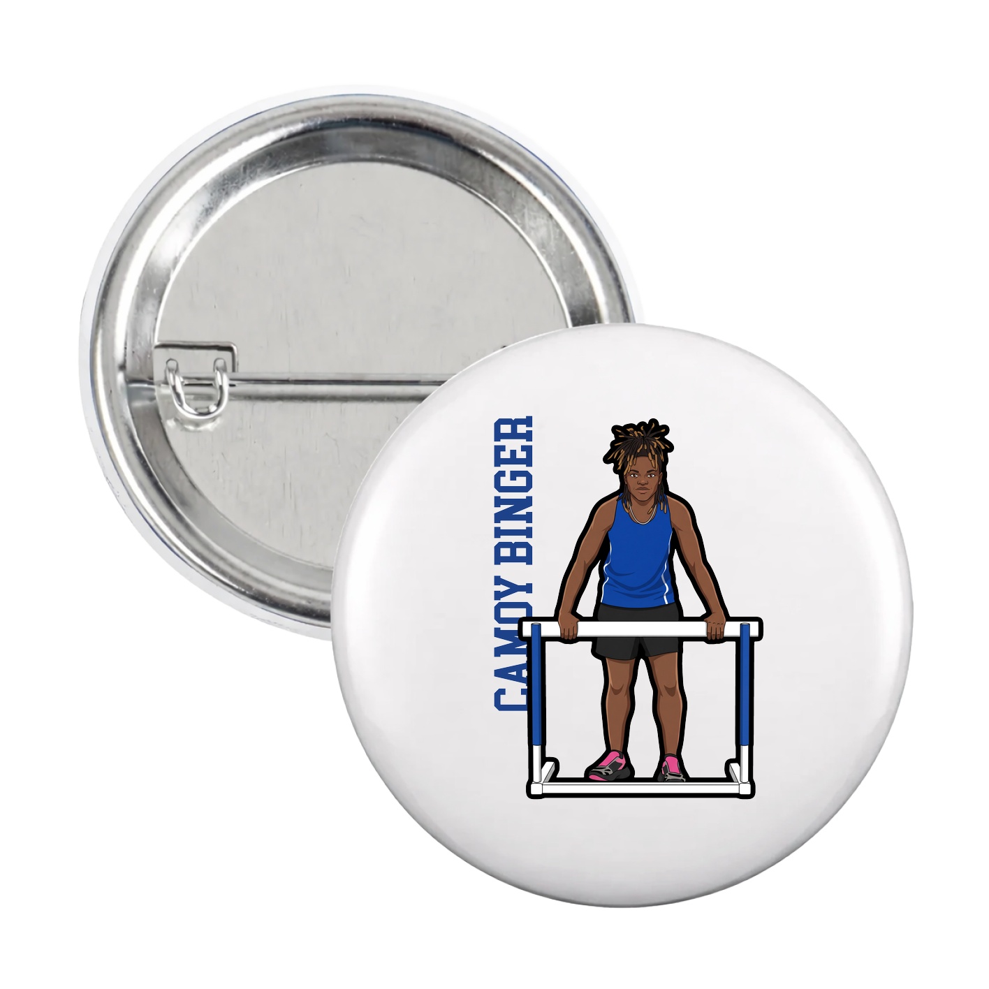 Game Day Button — Name Vertical in White