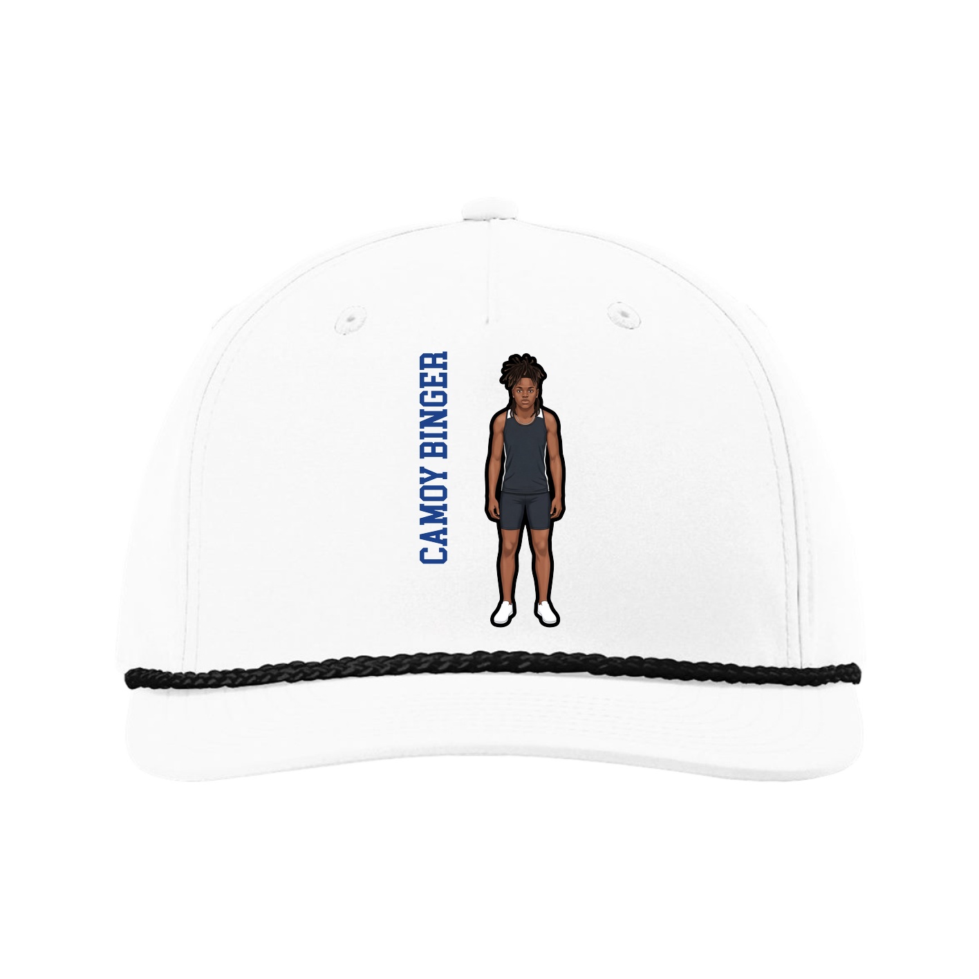 Five-Panel Classic Rope Cap — Name Vertical in White