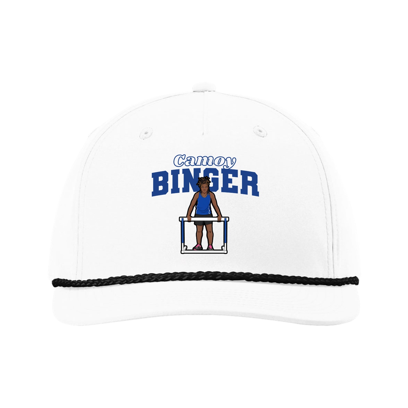 Five-Panel Classic Rope Cap — Name Arch in White