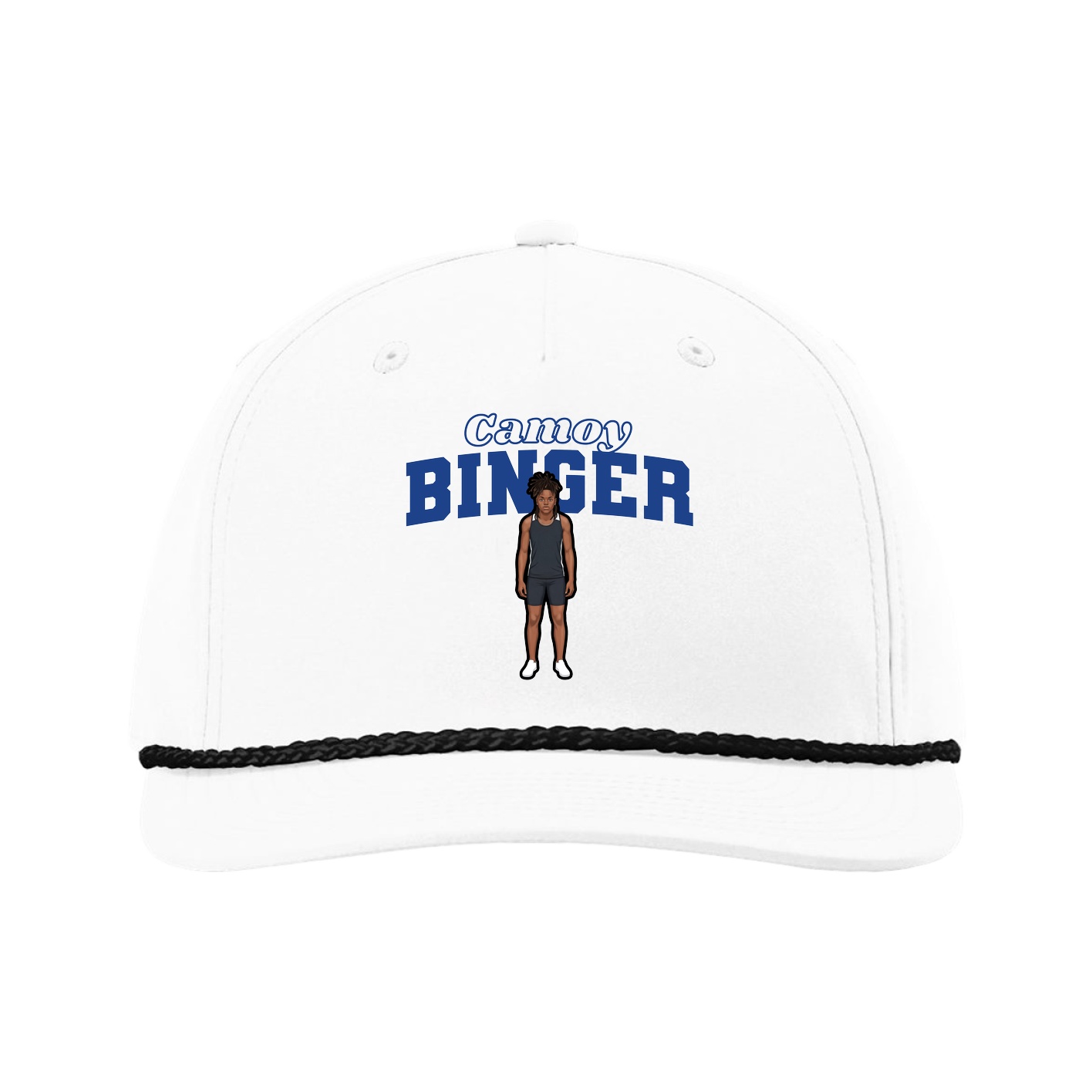 Five-Panel Classic Rope Cap — Name Arch in White