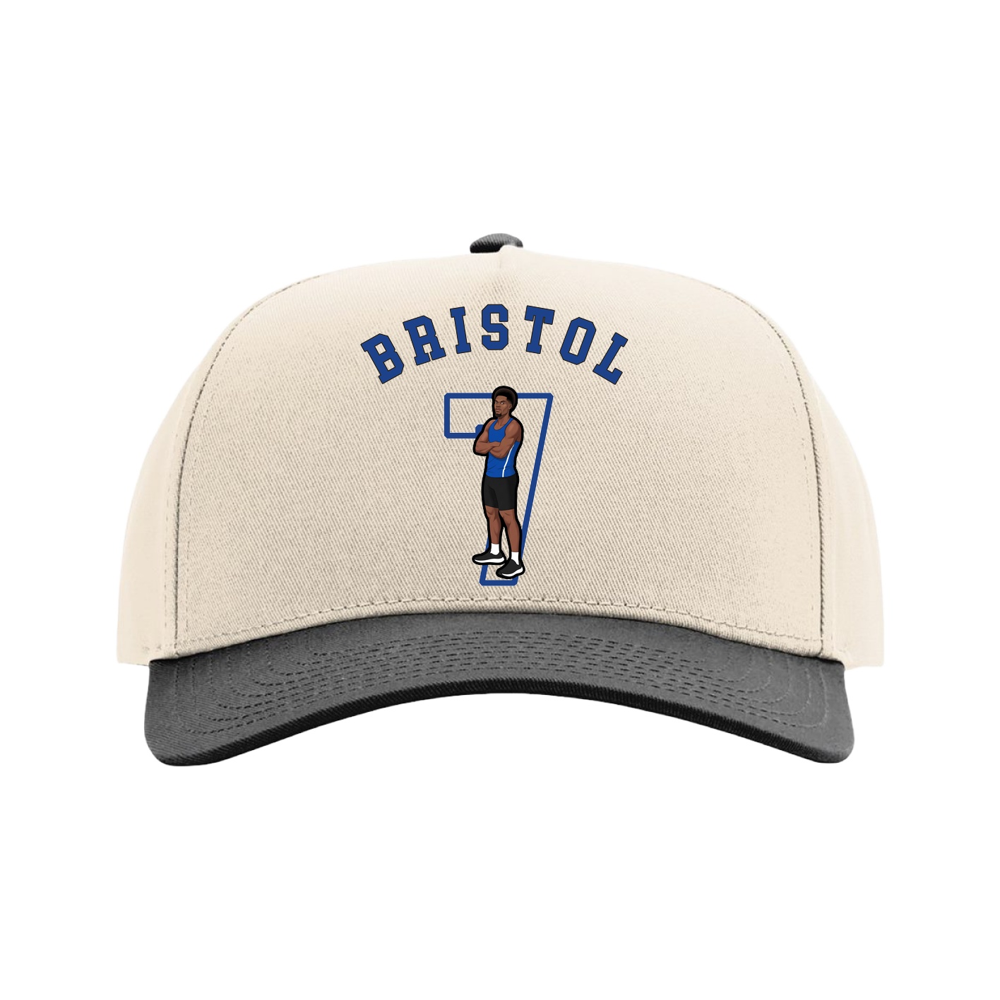 Full Fabric Five-Panel Champ Cap — Shirsey Arch in Cream/Black