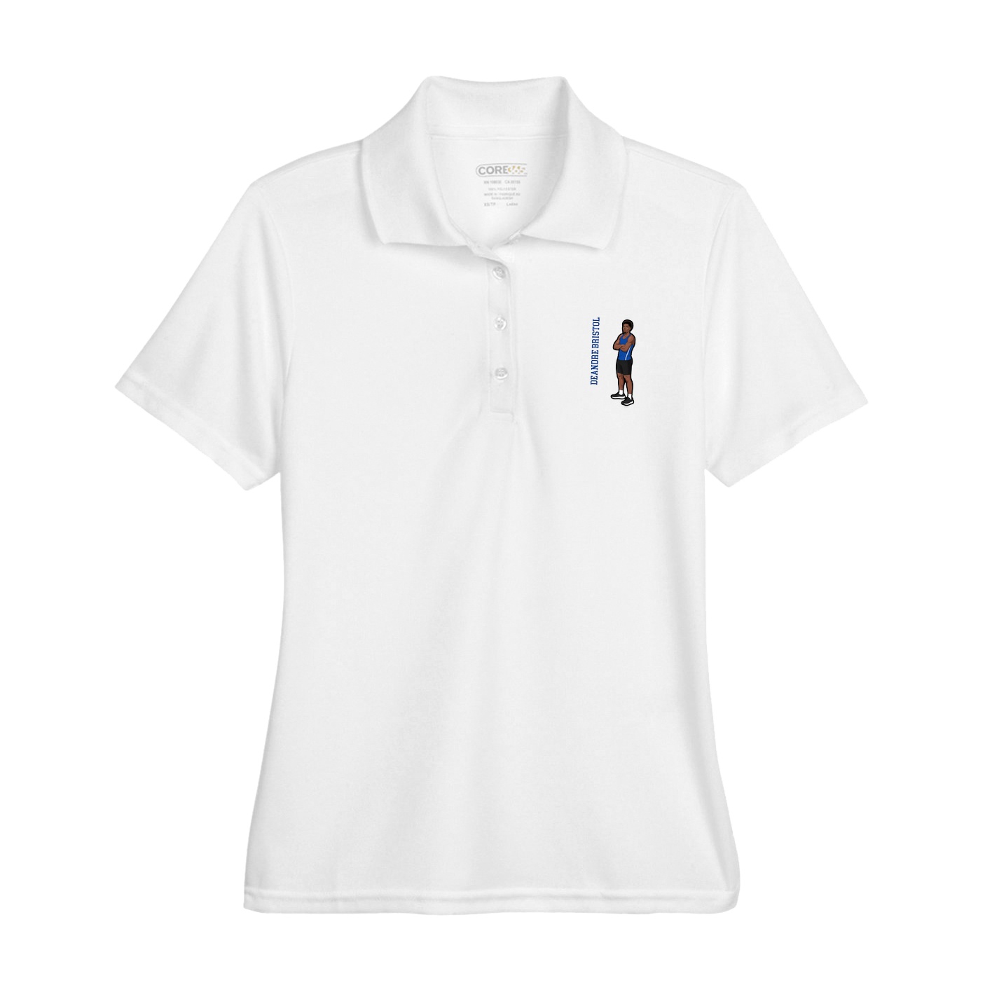 Womens Performance Polo — Name Vertical in White