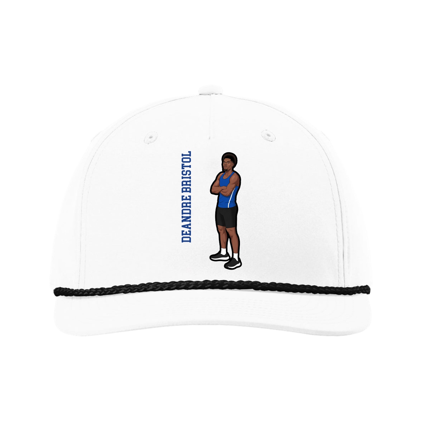 Five-Panel Classic Rope Cap — Name Vertical in White