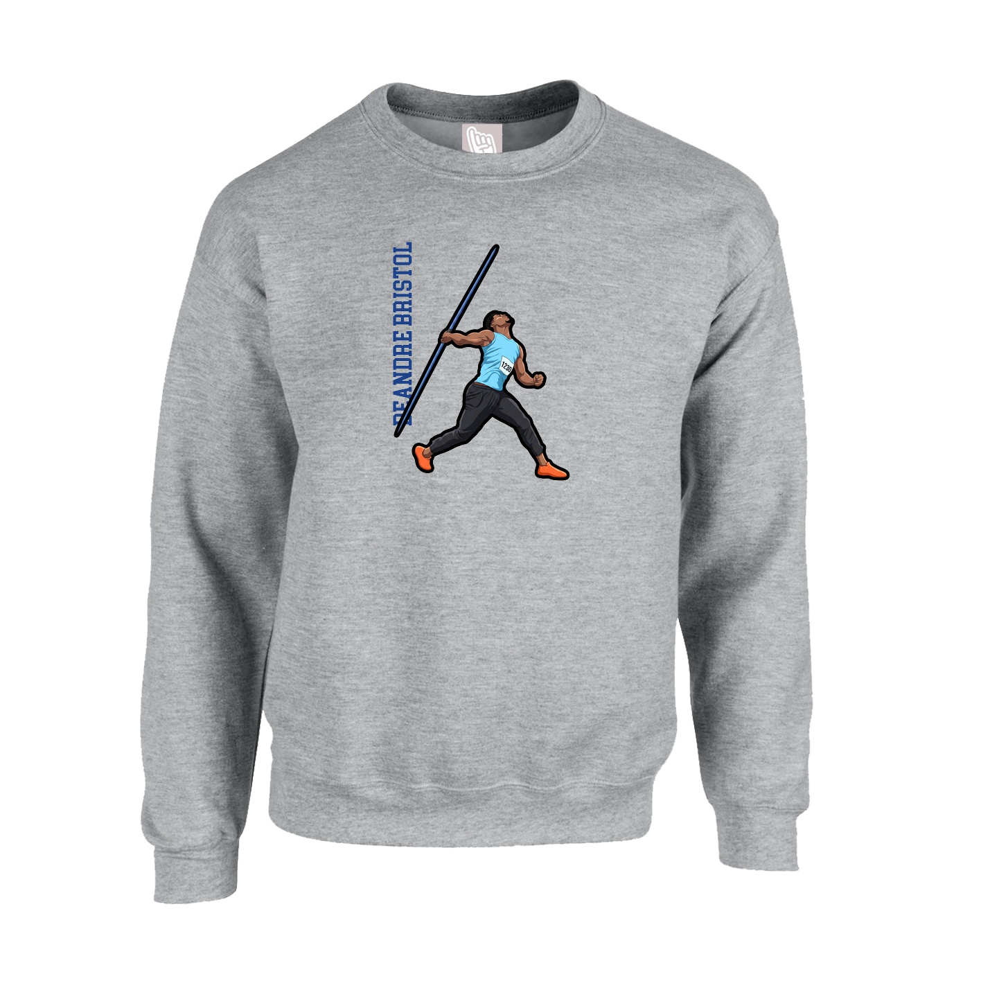 Fleece Crew — Name Vertical in Grey