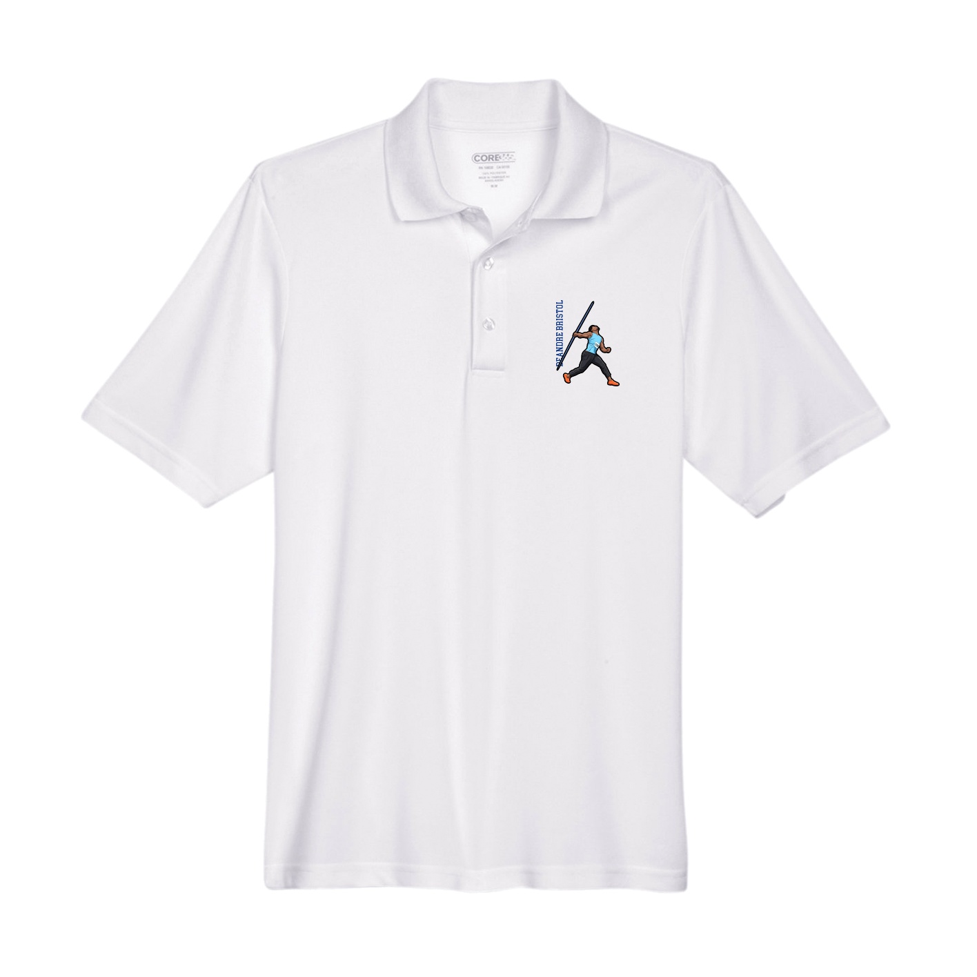 Performance Polo — Name Vertical in White