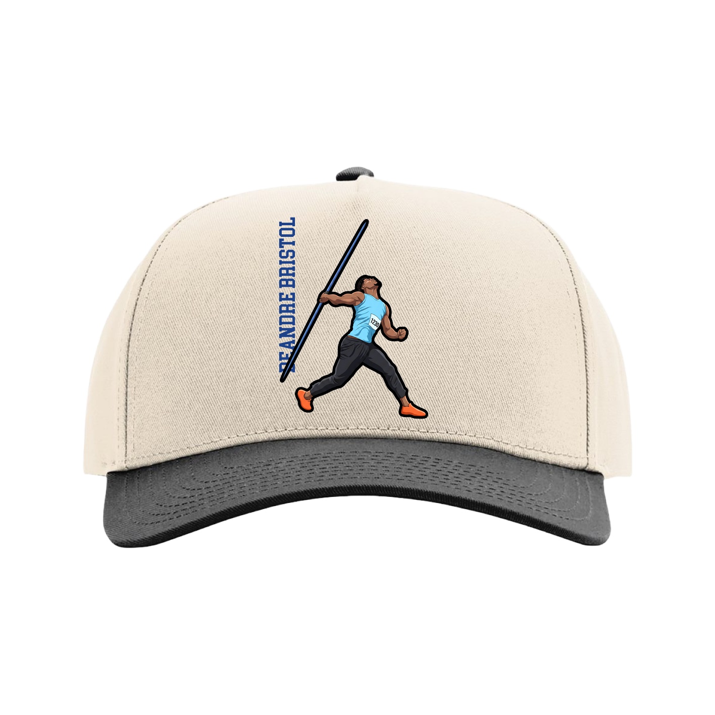 Full Fabric Five-Panel Champ Cap — Name Vertical in Cream/Black
