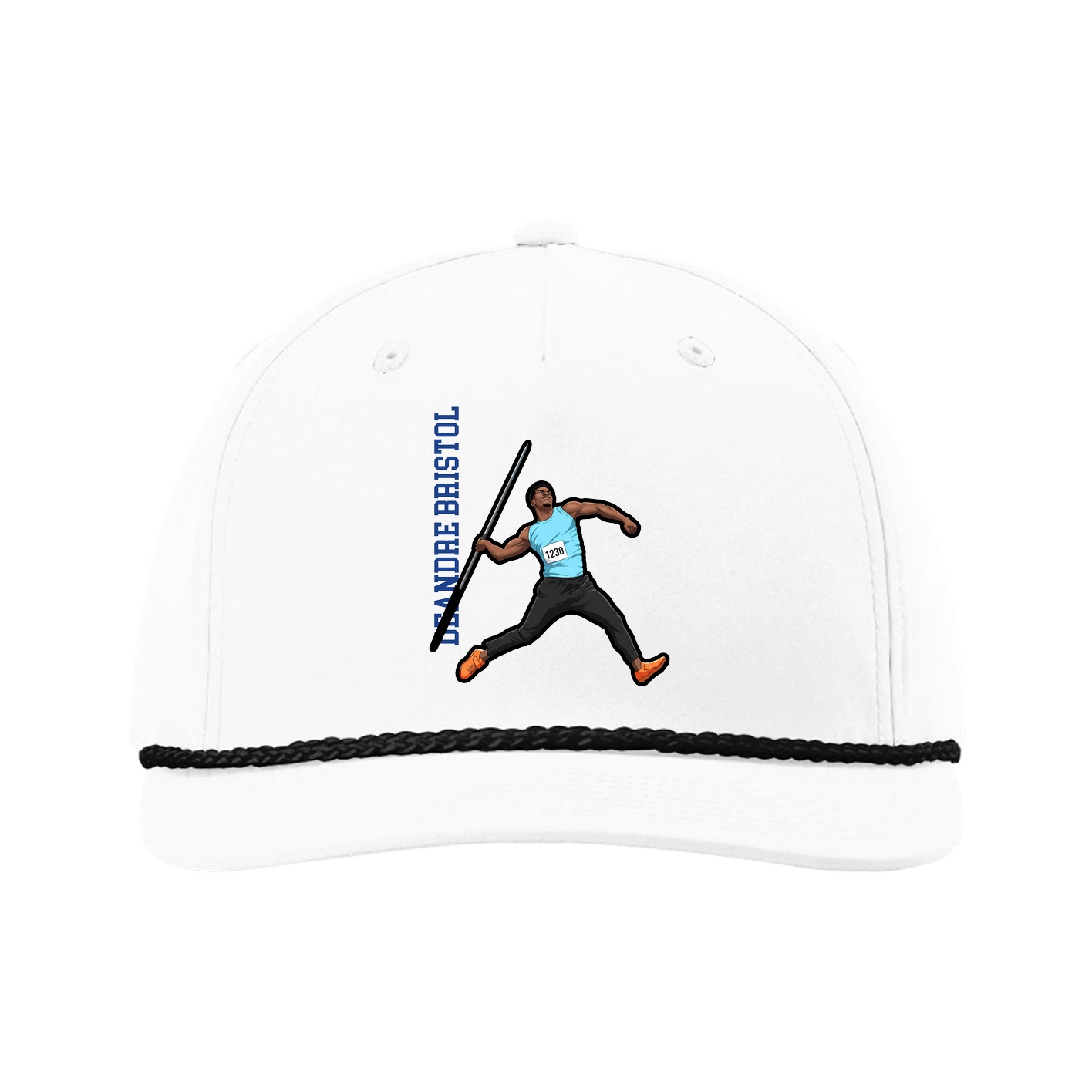 Five-Panel Classic Rope Cap — Name Vertical in White