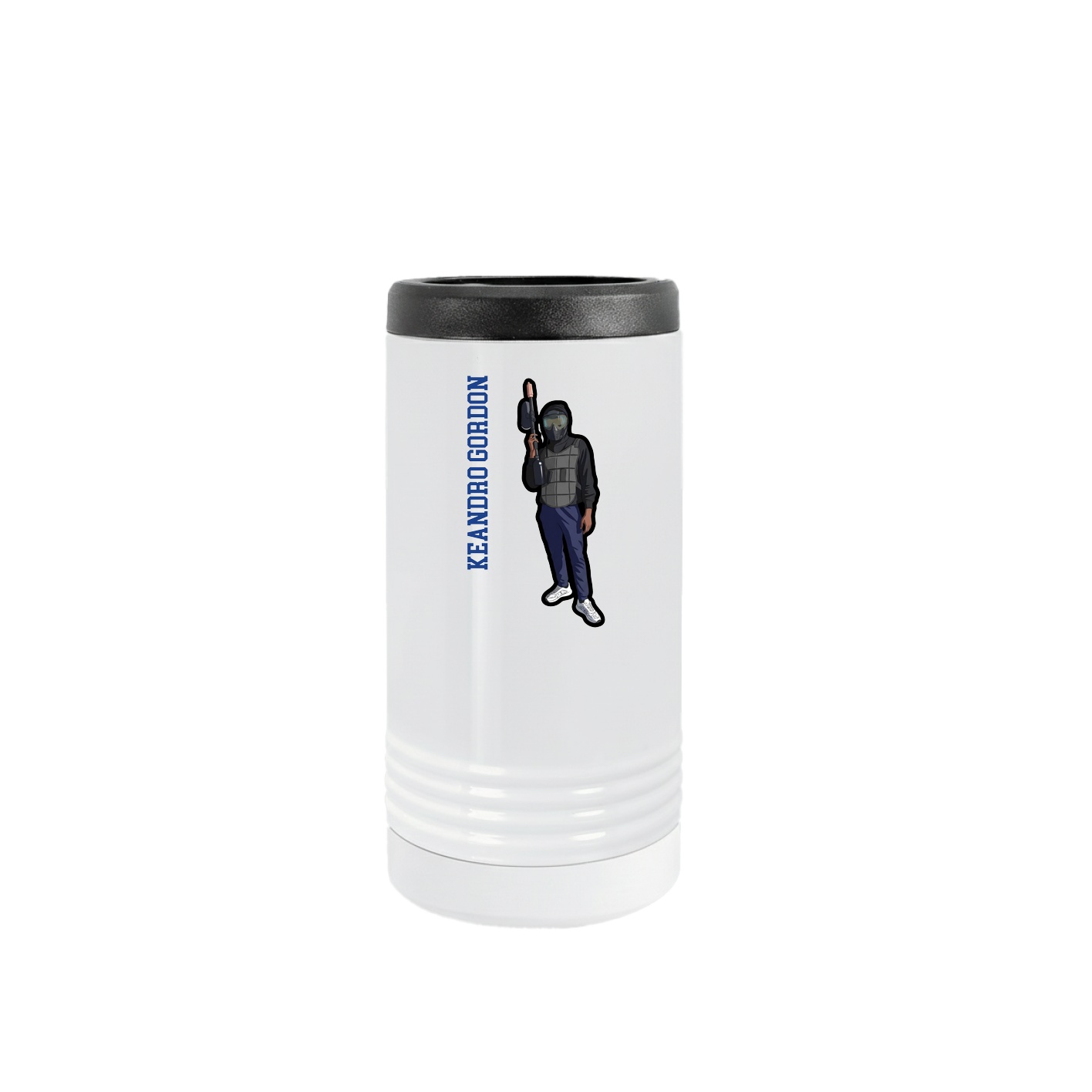 Slim Beverage Holder — Name Vertical in White