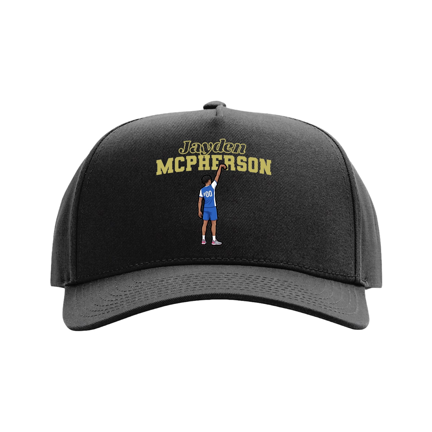 Full Fabric Five-Panel Champ Cap — Name Arch in Black