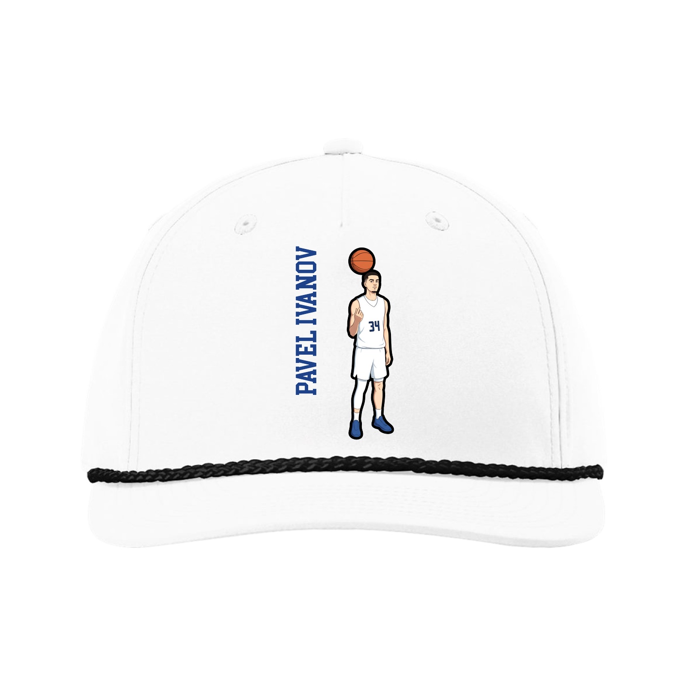 Five-Panel Classic Rope Cap — Name Vertical in White