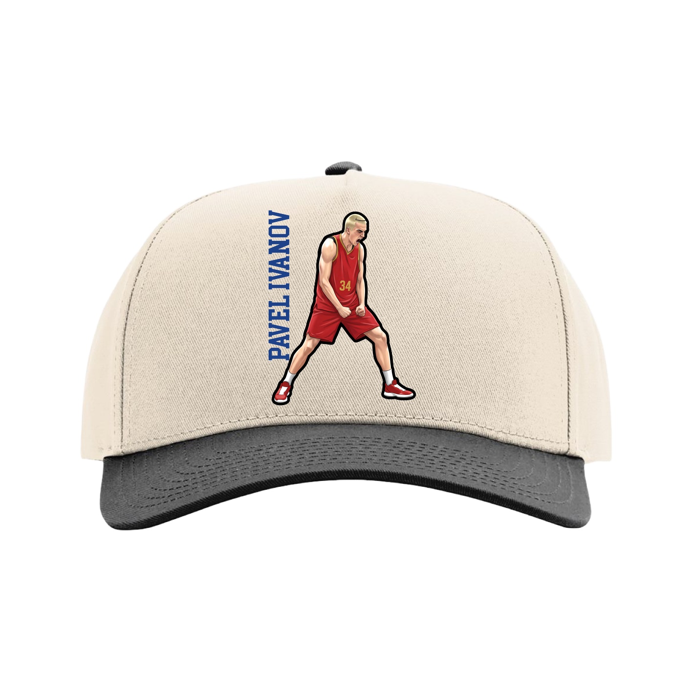 Full Fabric Five-Panel Champ Cap — Name Vertical in Cream/Black
