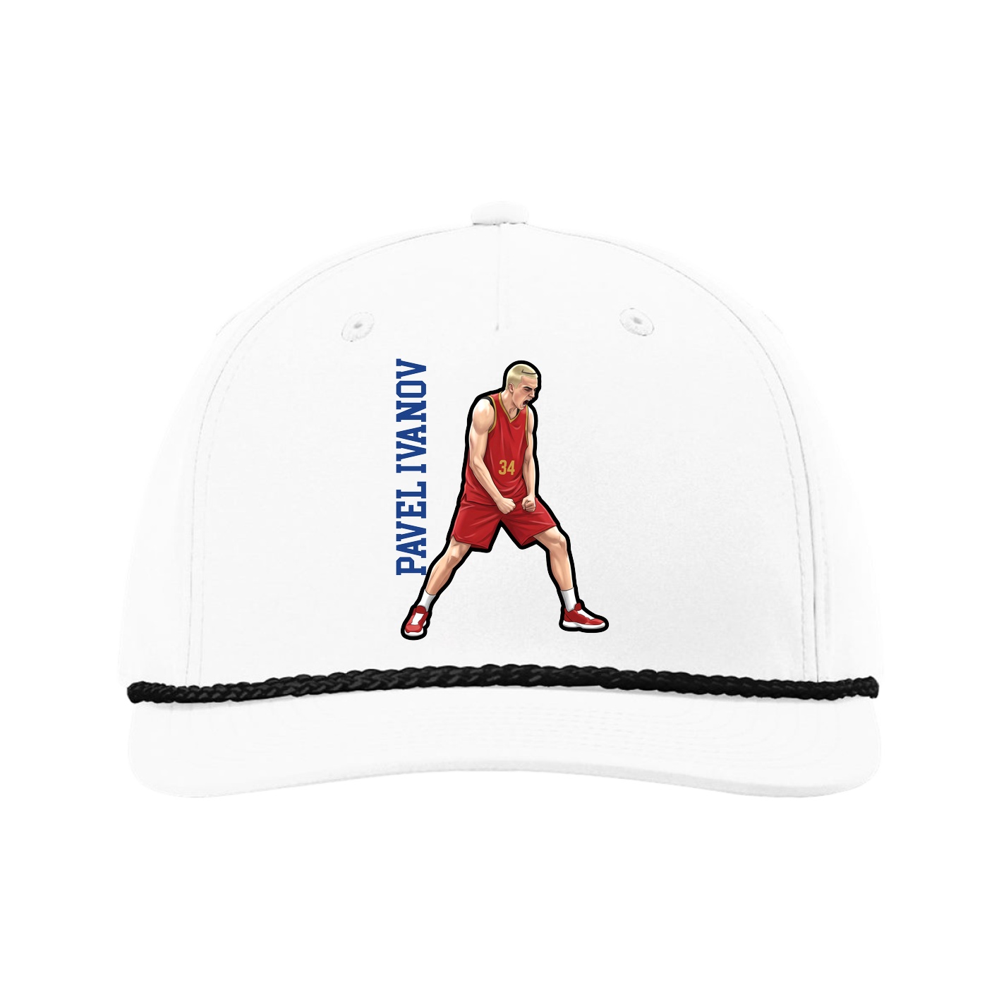 Five-Panel Classic Rope Cap — Name Vertical in White