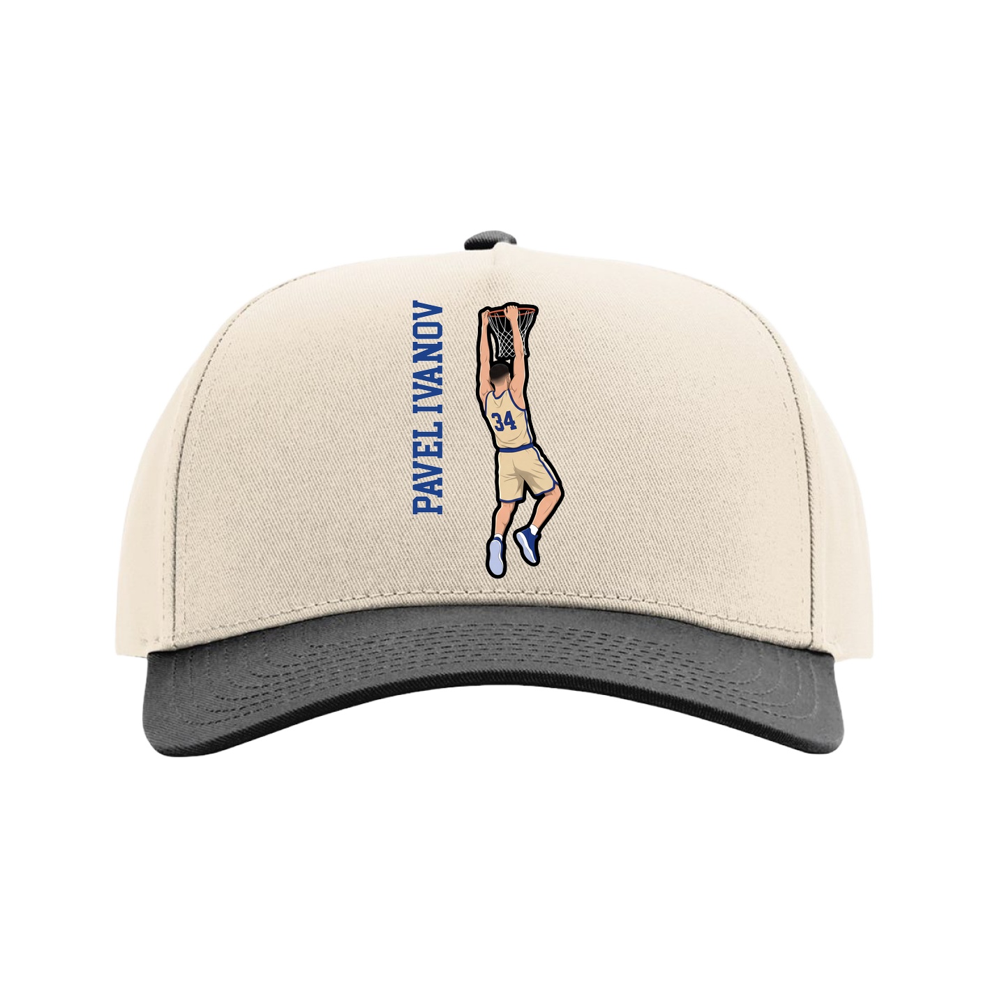 Full Fabric Five-Panel Champ Cap — Name Vertical in Cream/Black