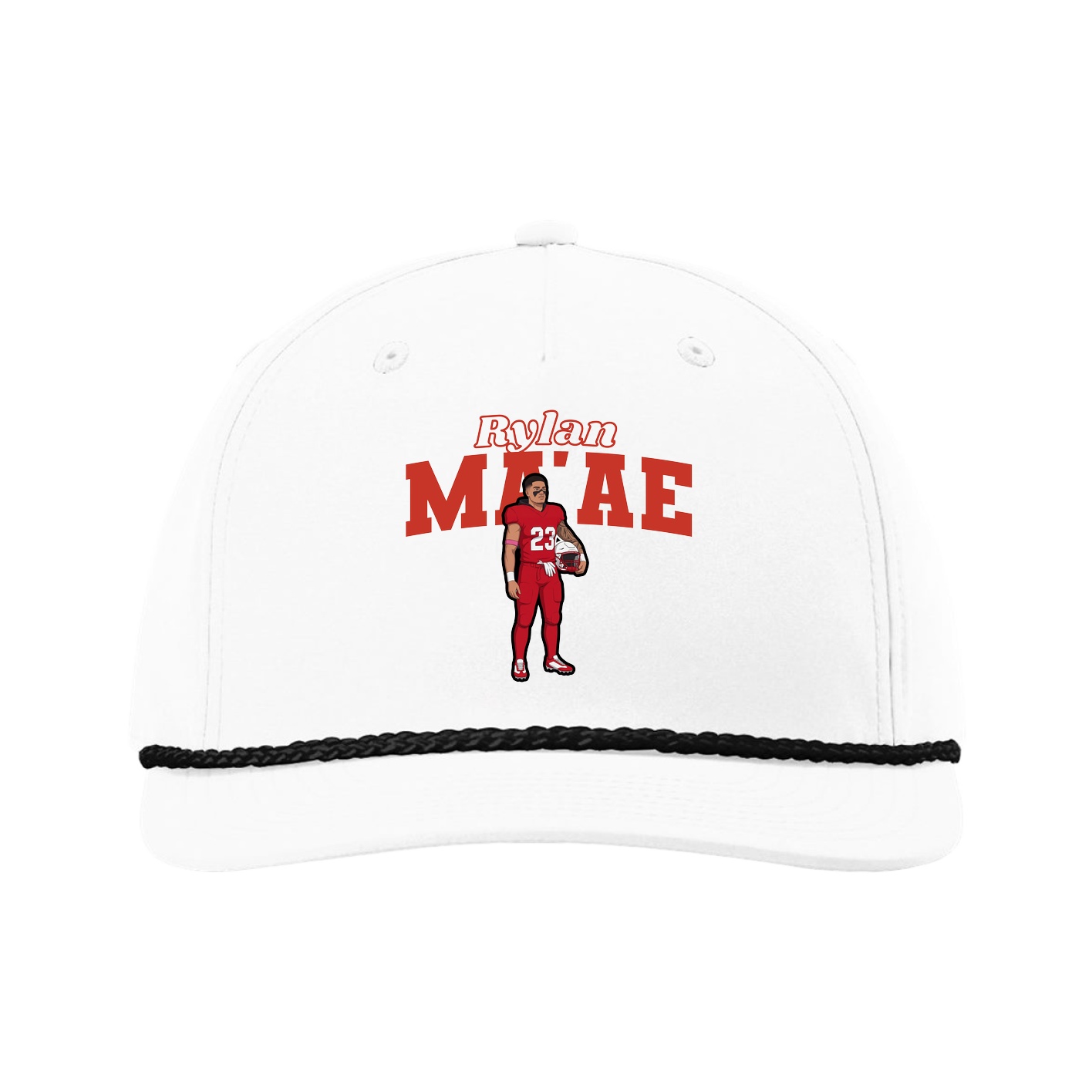 Five-Panel Classic Rope Cap — Name Arch in White