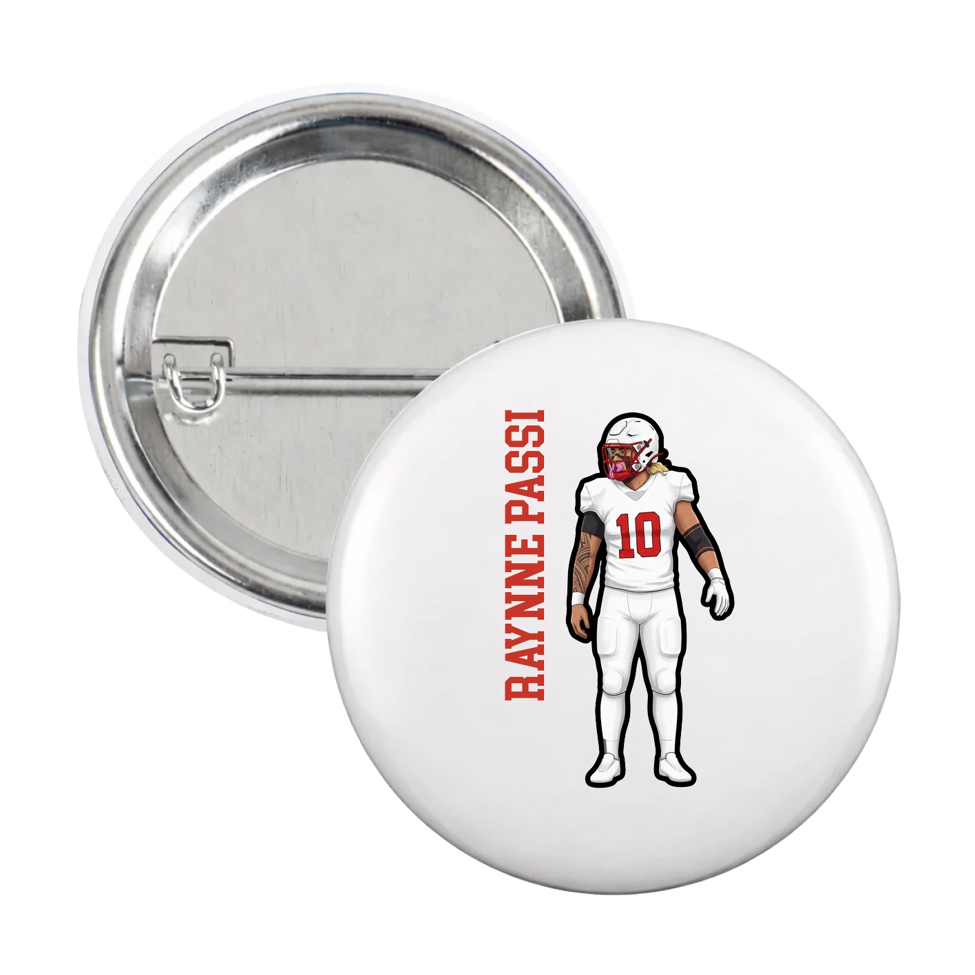 Game Day Button — Name Vertical in White