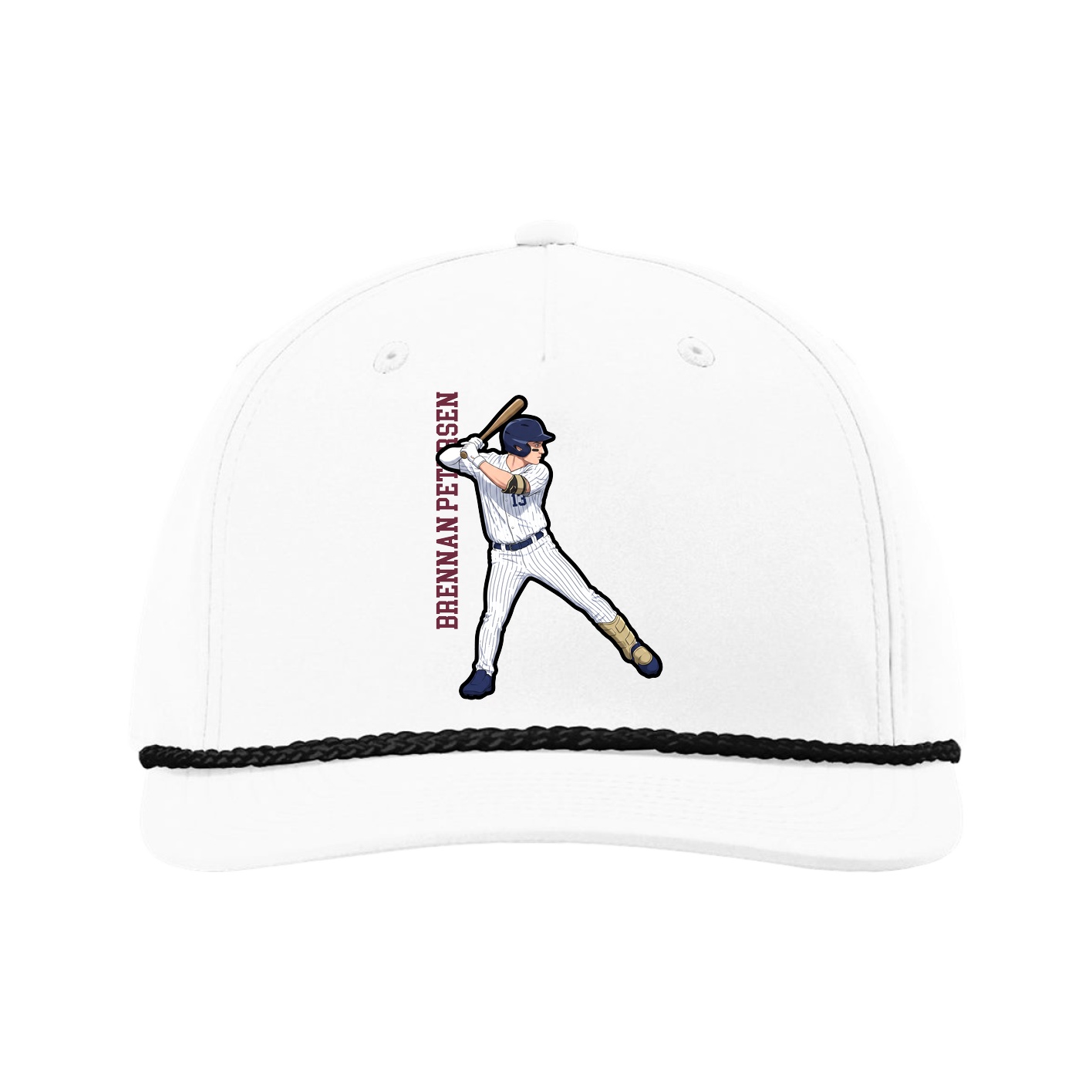 Five-Panel Classic Rope Cap — Name Vertical in White