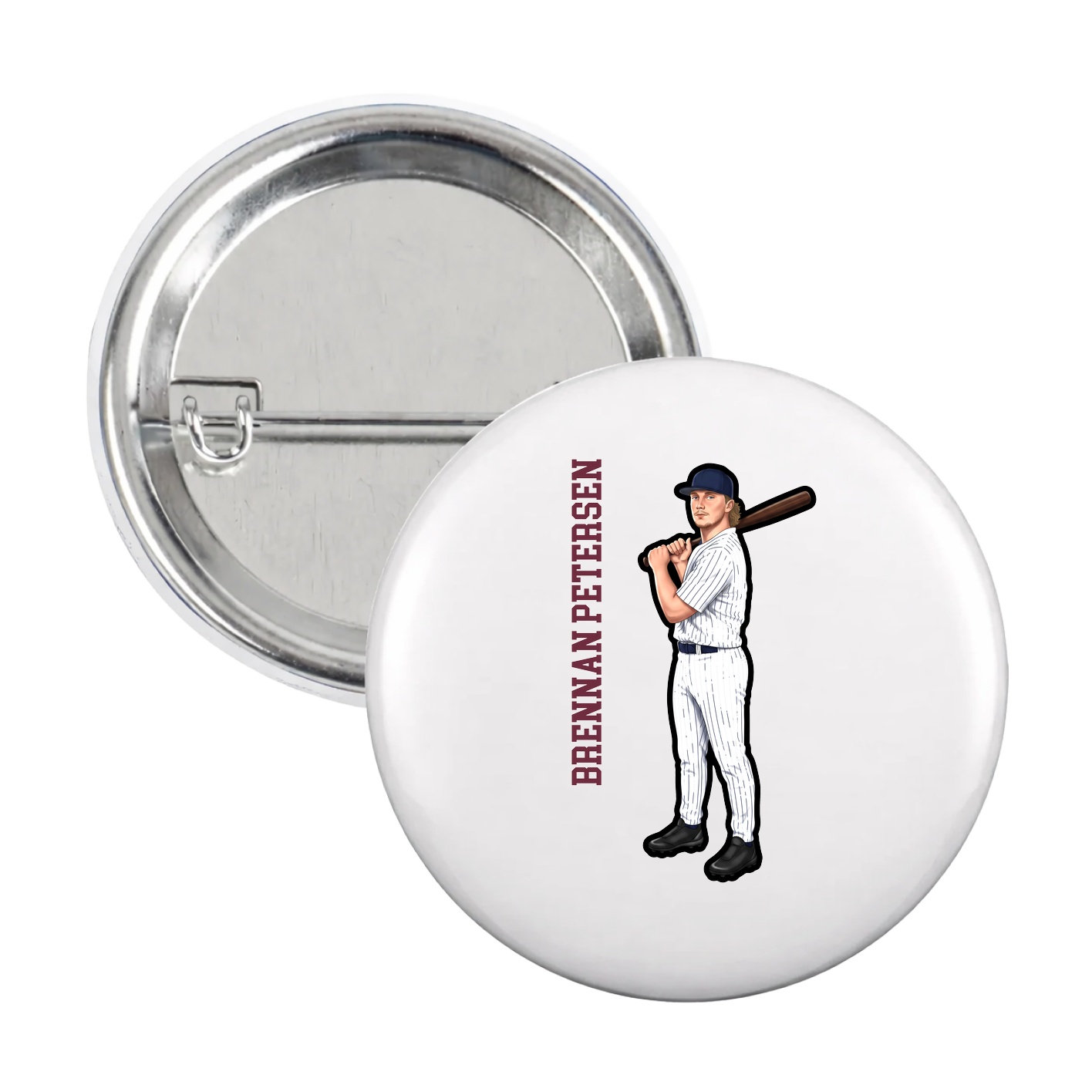 Game Day Button — Name Vertical in White