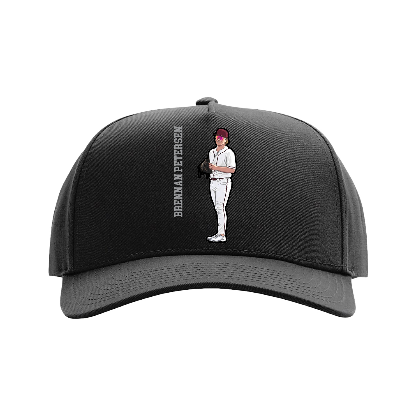 Full Fabric Five-Panel Champ Cap — Name Vertical in Black