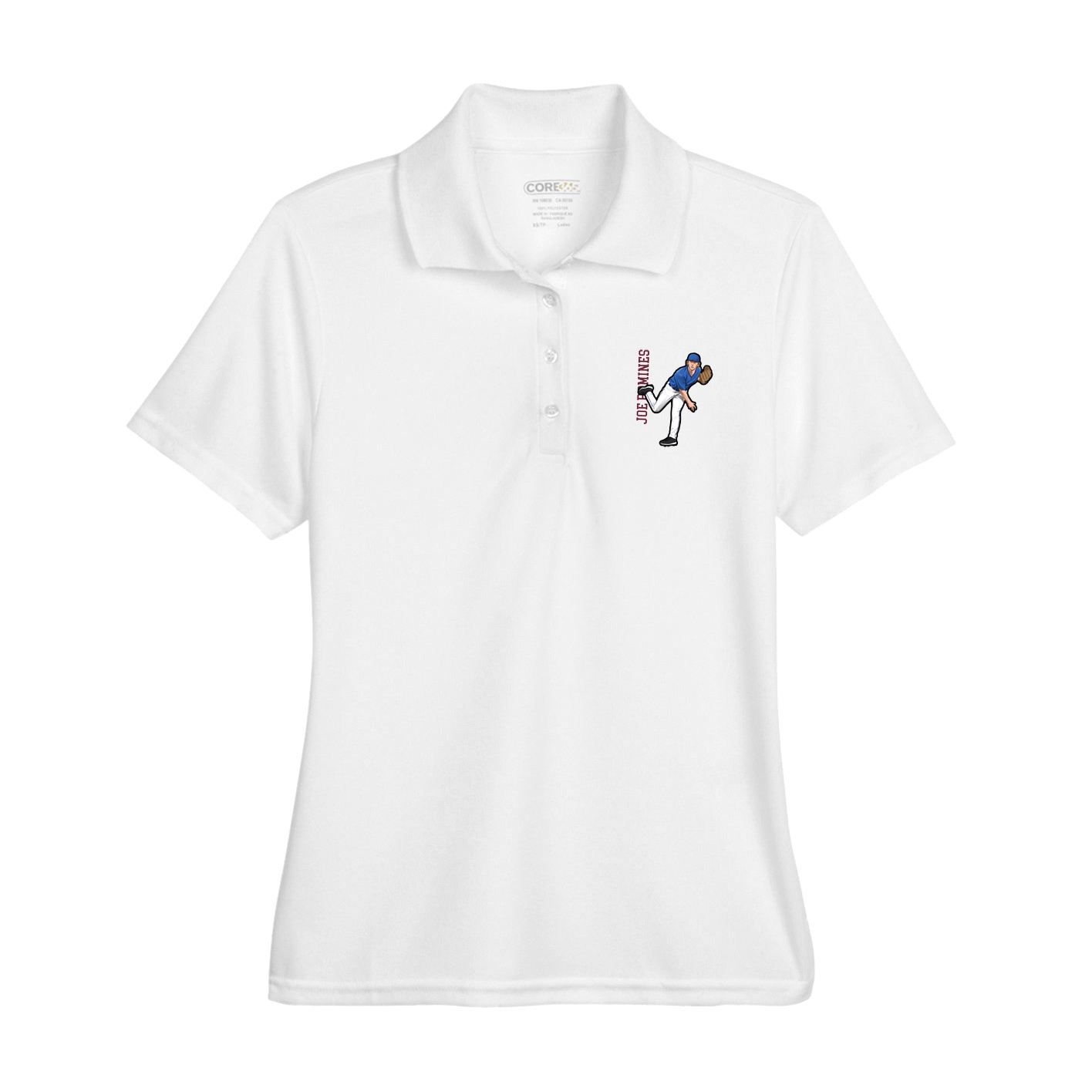 Womens Performance Polo — Name Vertical in White