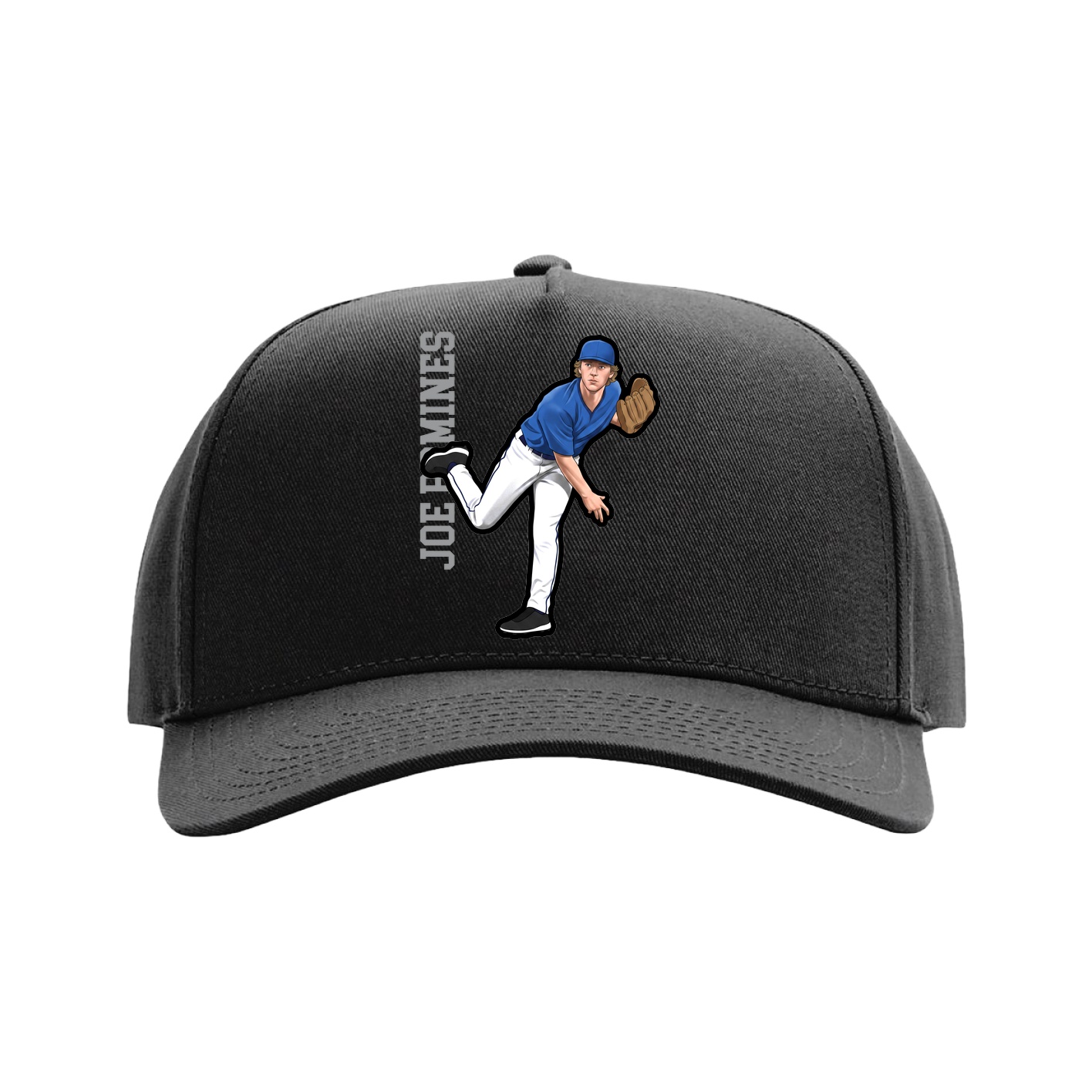 Full Fabric Five-Panel Champ Cap — Name Vertical in Black