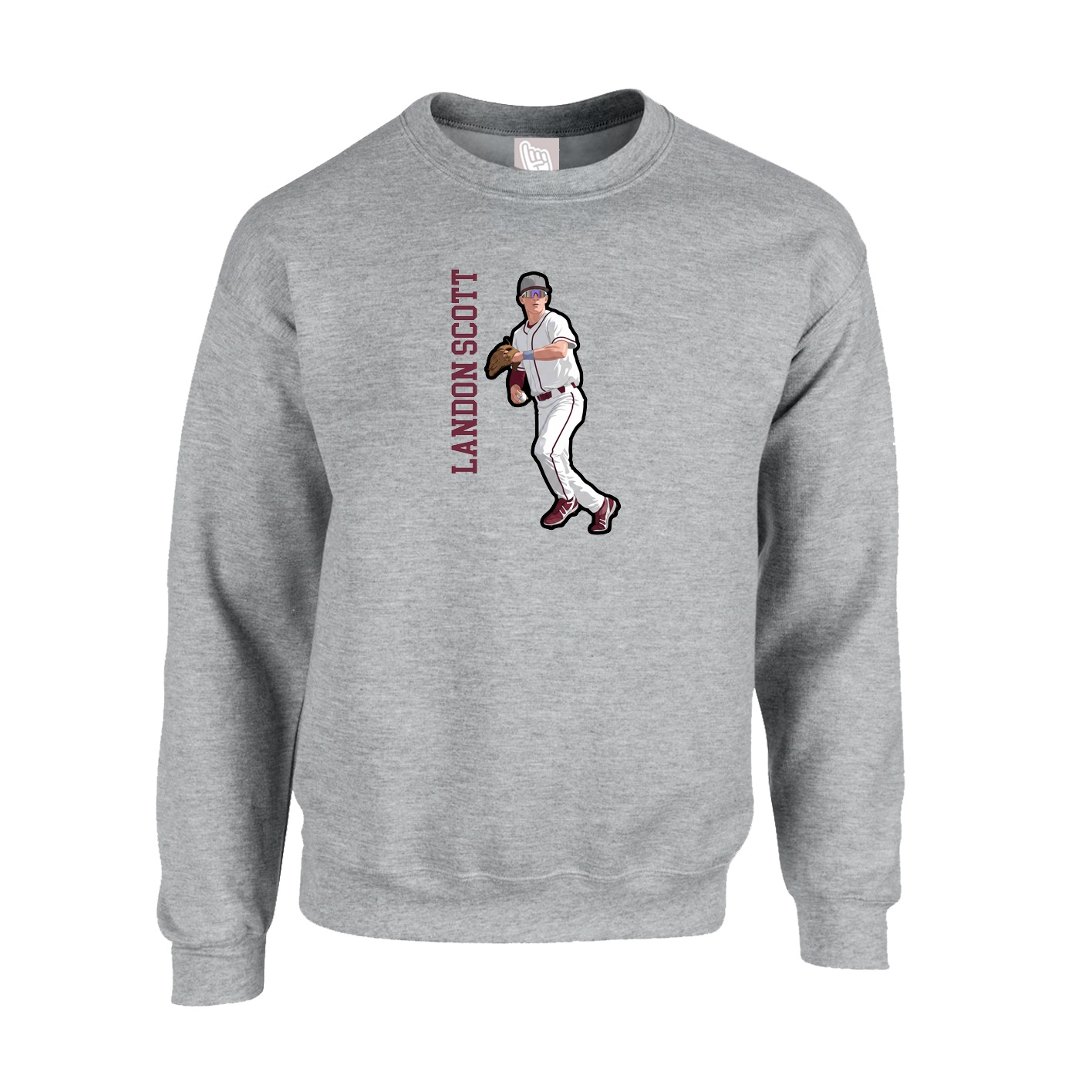 Fleece Crew — Name Vertical in Grey