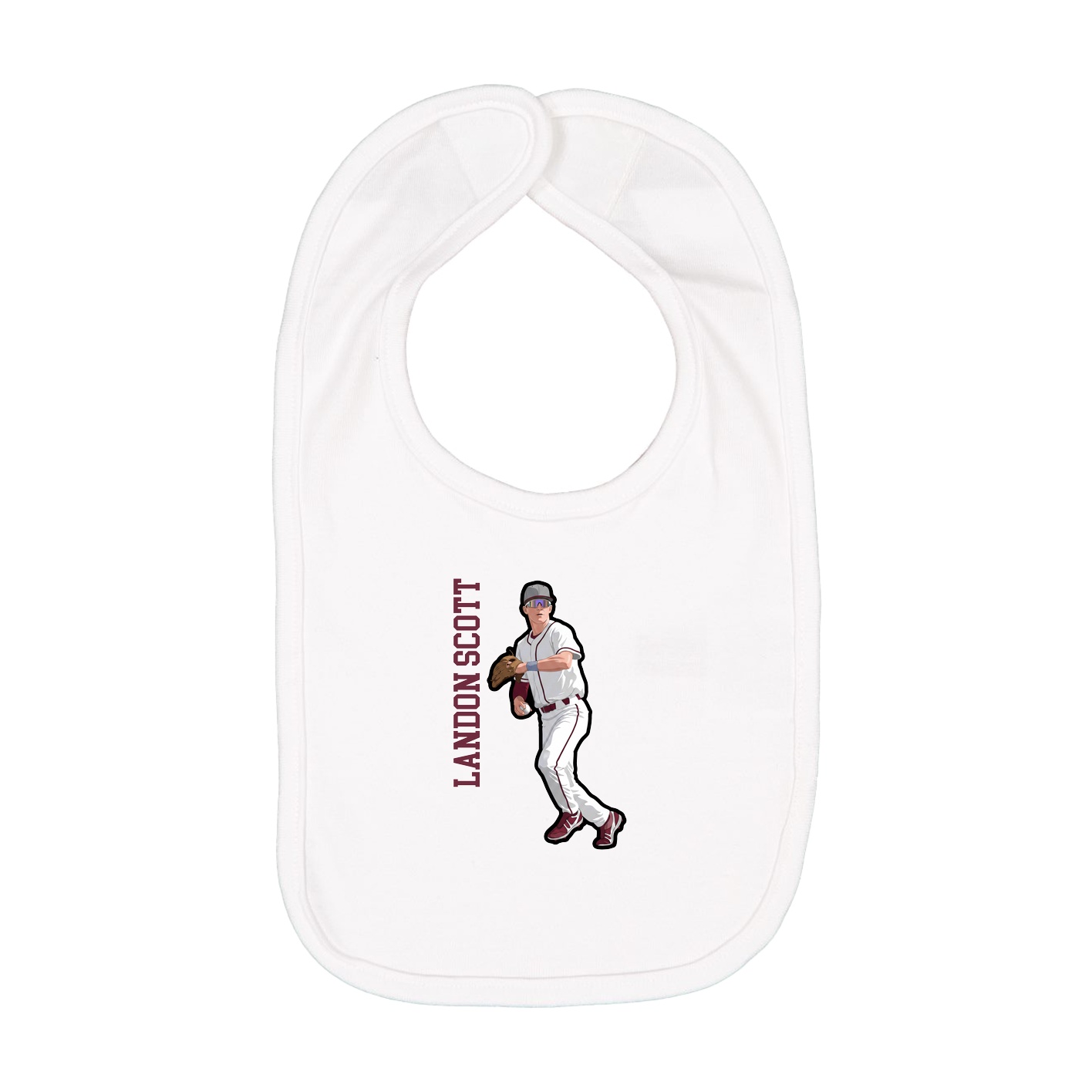 Infant Bib — Name Vertical in White