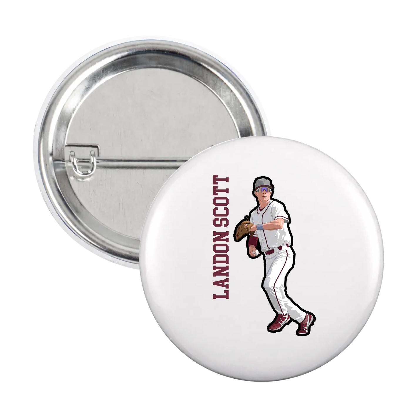 Game Day Button — Name Vertical in White