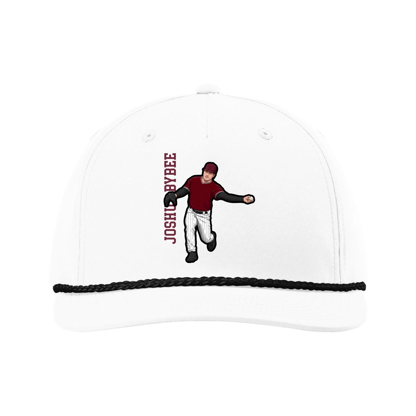 Five-Panel Classic Rope Cap — Name Vertical in White