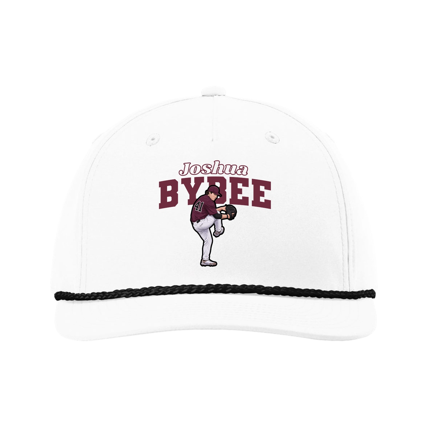 Five-Panel Classic Rope Cap — Name Arch in White