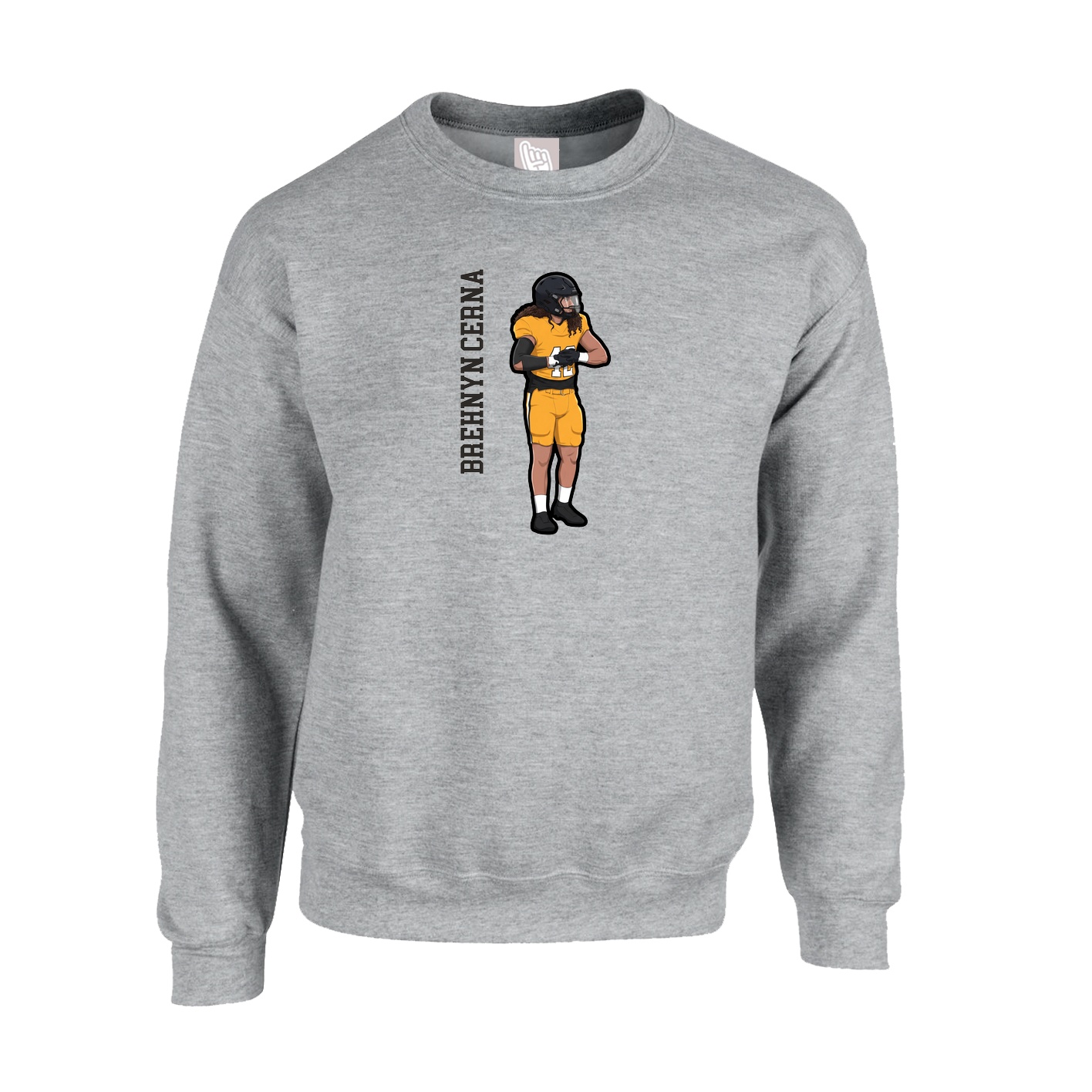 Fleece Crew — Name Vertical in Grey