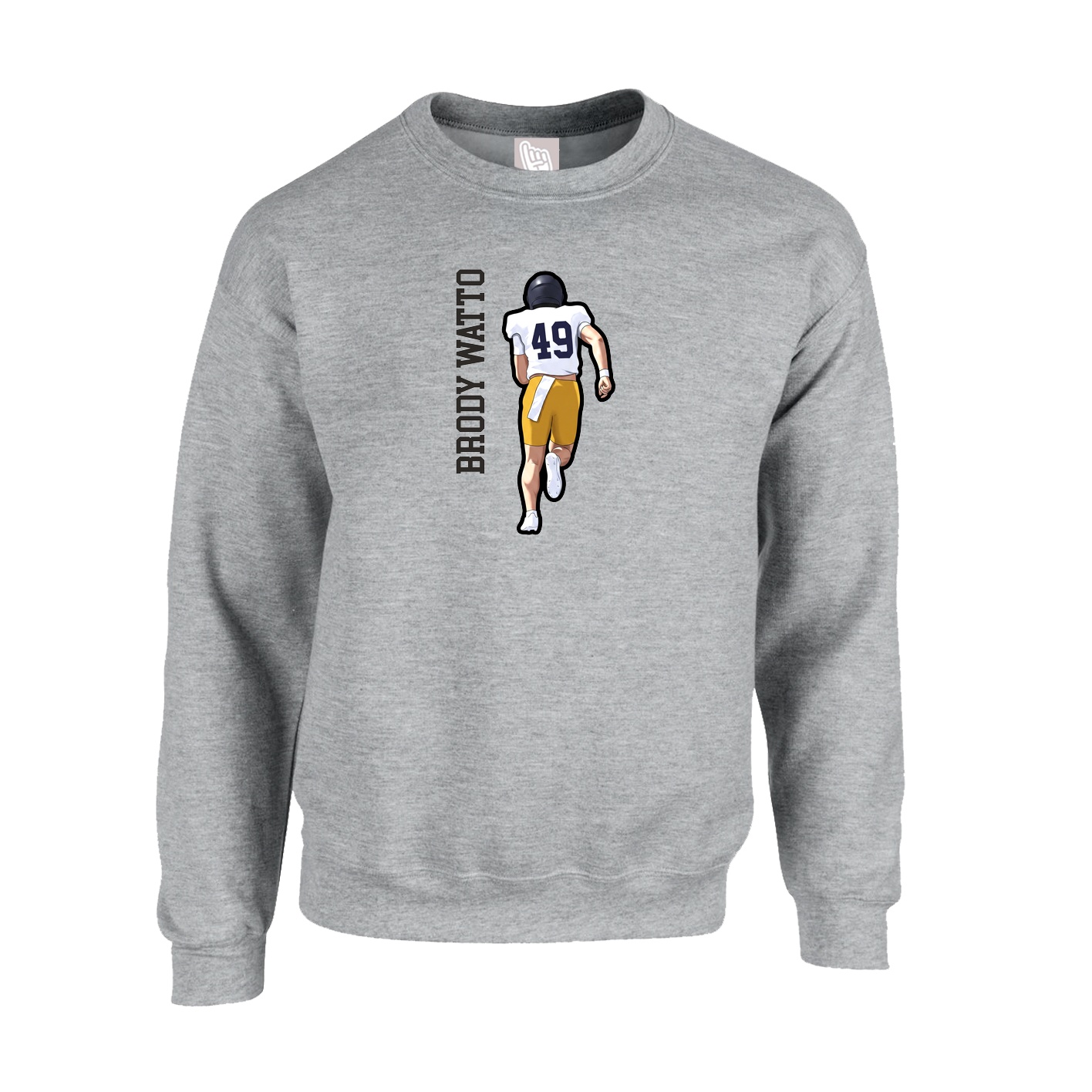 Fleece Crew — Name Vertical in Grey