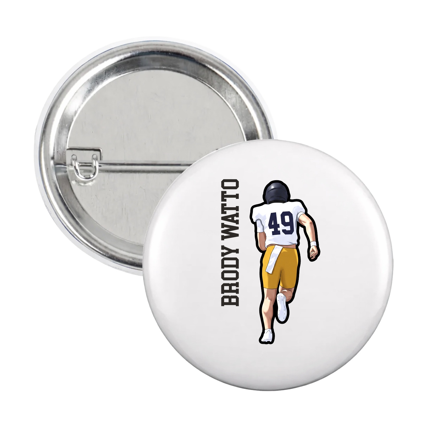 Game Day Button — Name Vertical in White