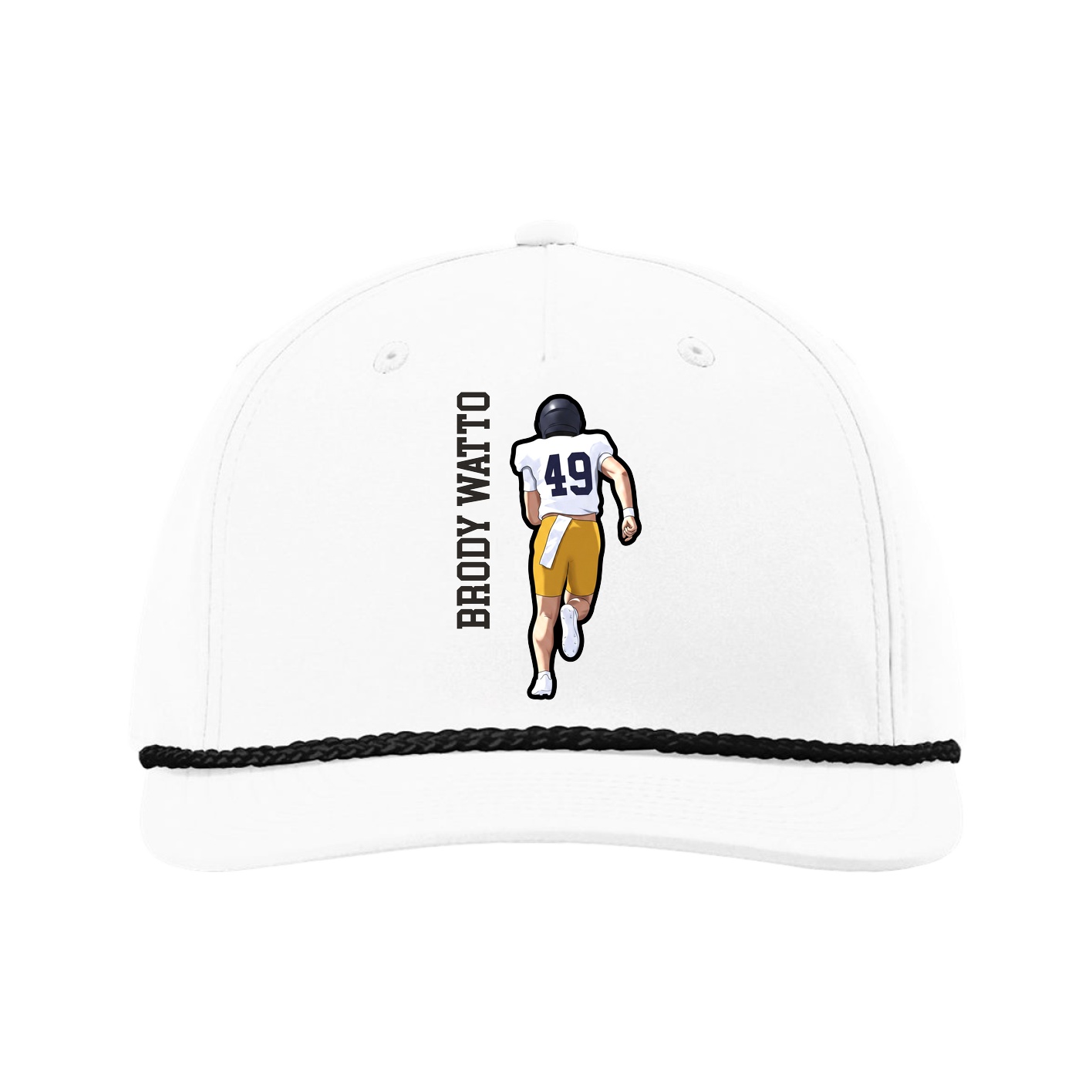 Five-Panel Classic Rope Cap — Name Vertical in White