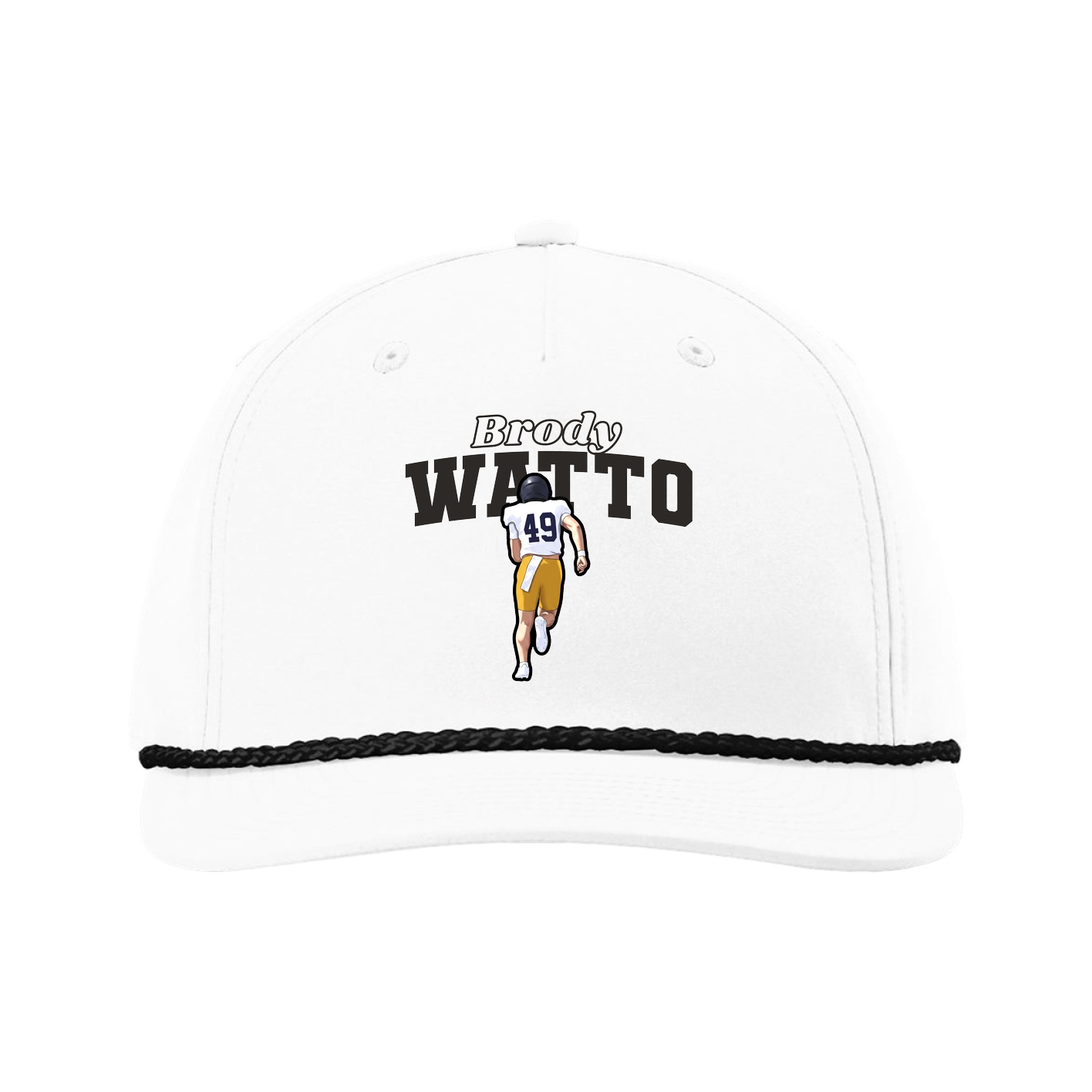 Five-Panel Classic Rope Cap — Name Arch in White
