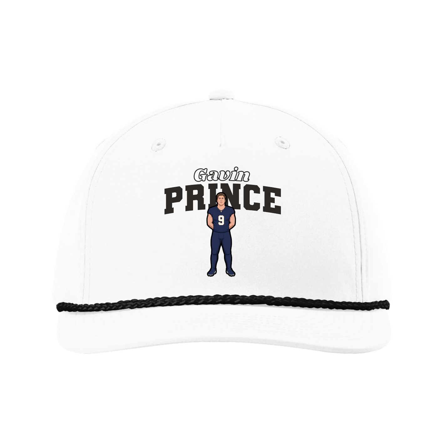 Five-Panel Classic Rope Cap — Name Arch in White