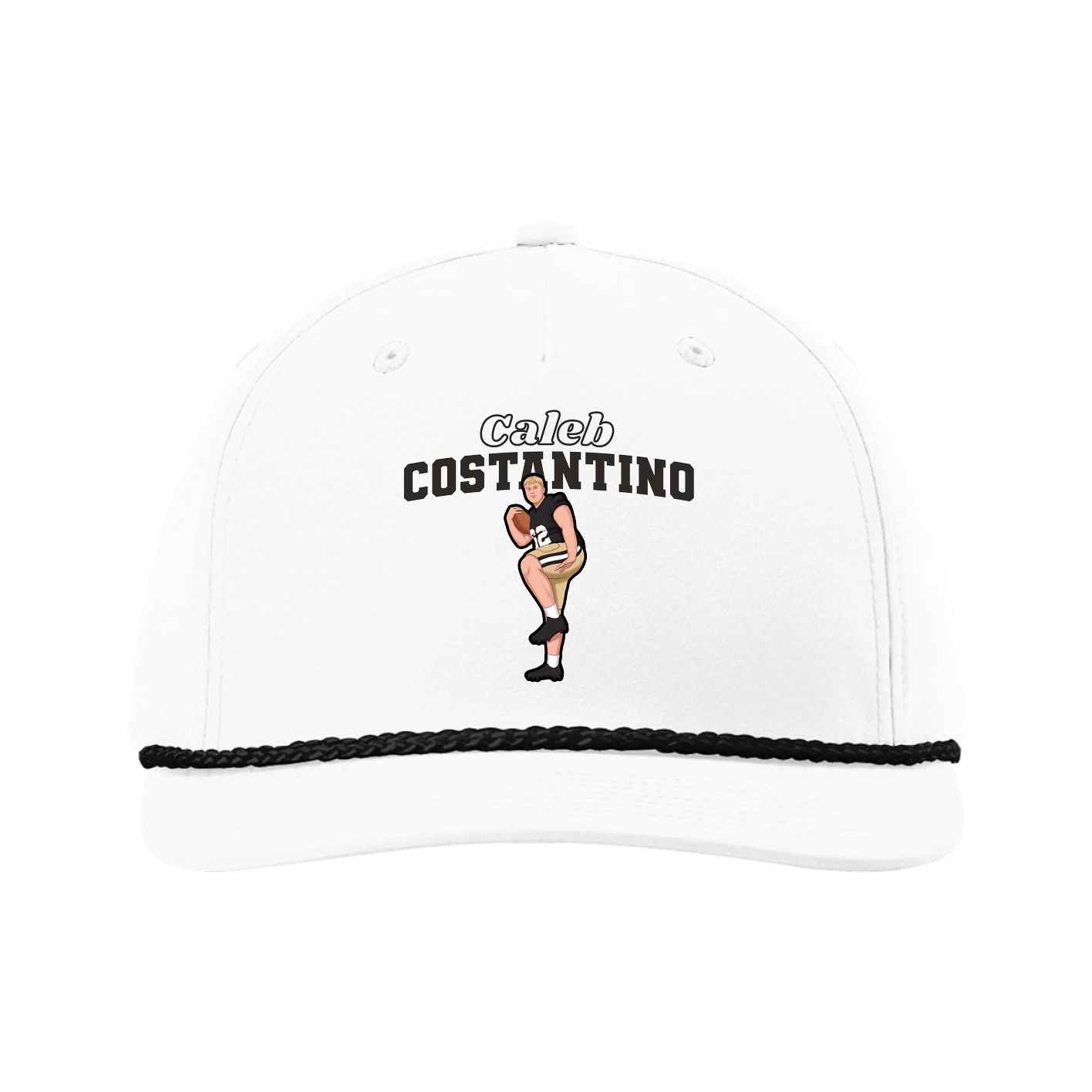 Five-Panel Classic Rope Cap — Name Arch in White