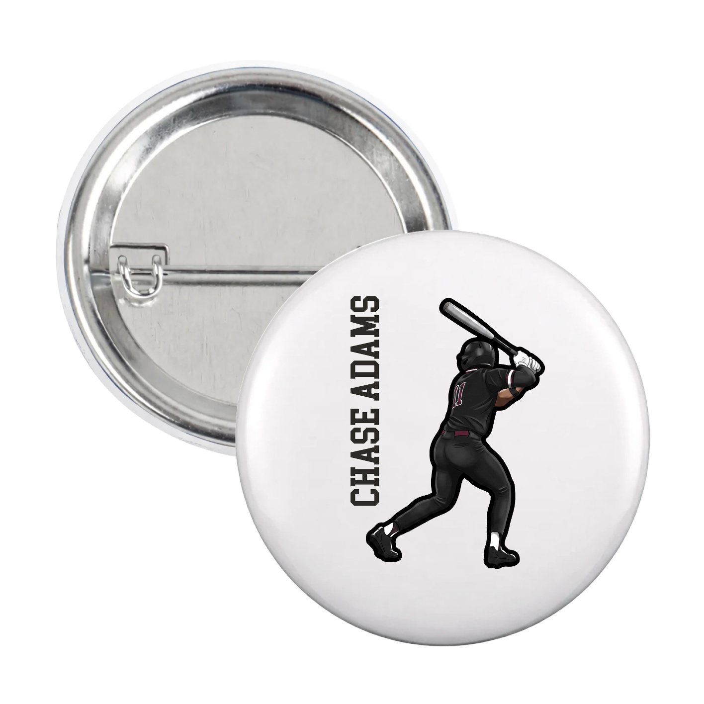 Game Day Button — Name Vertical in White