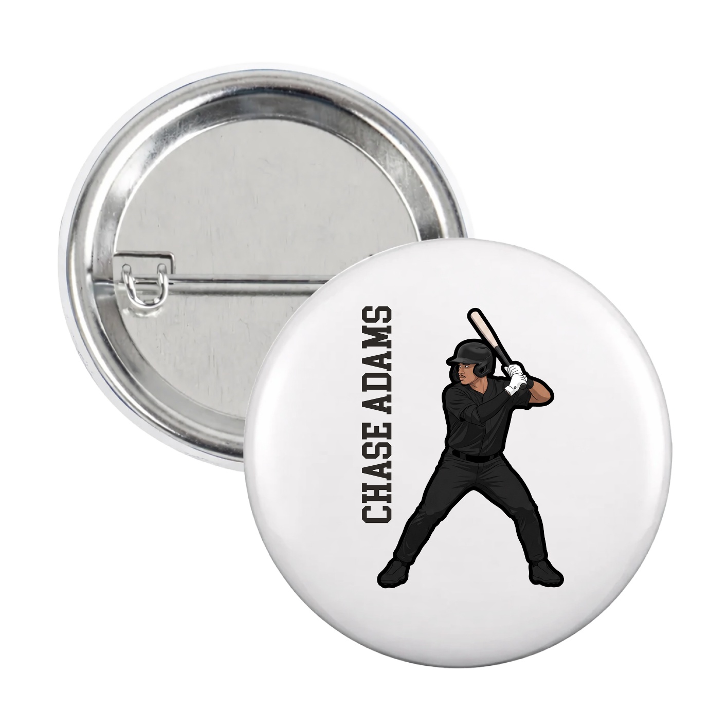 Game Day Button — Name Vertical in White