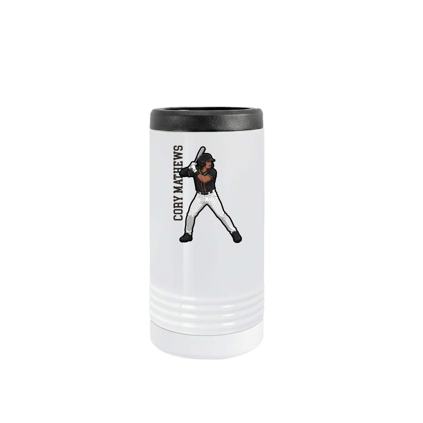 Slim Beverage Holder — Name Vertical in White