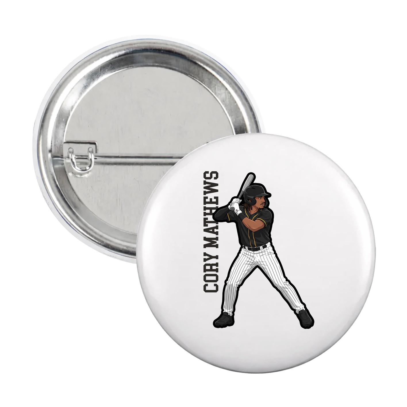 Game Day Button — Name Vertical in White