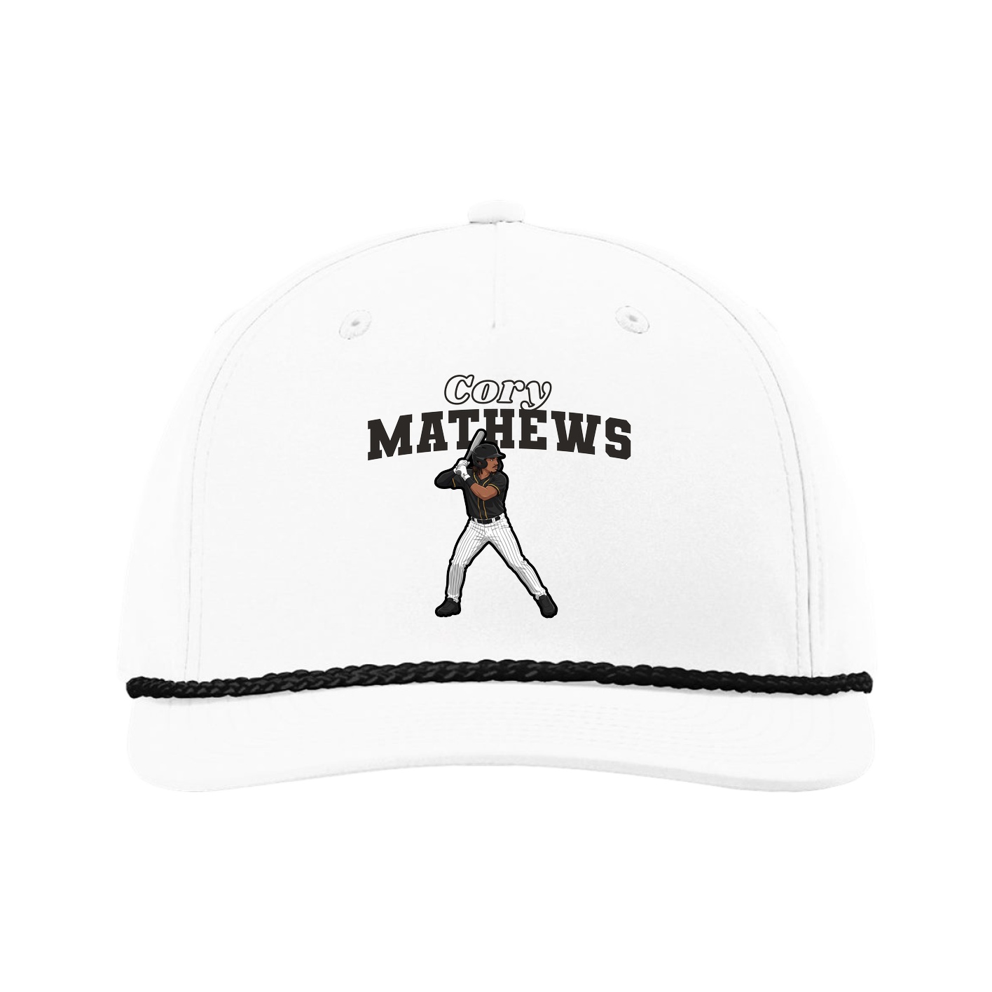 Five-Panel Classic Rope Cap — Name Arch in White
