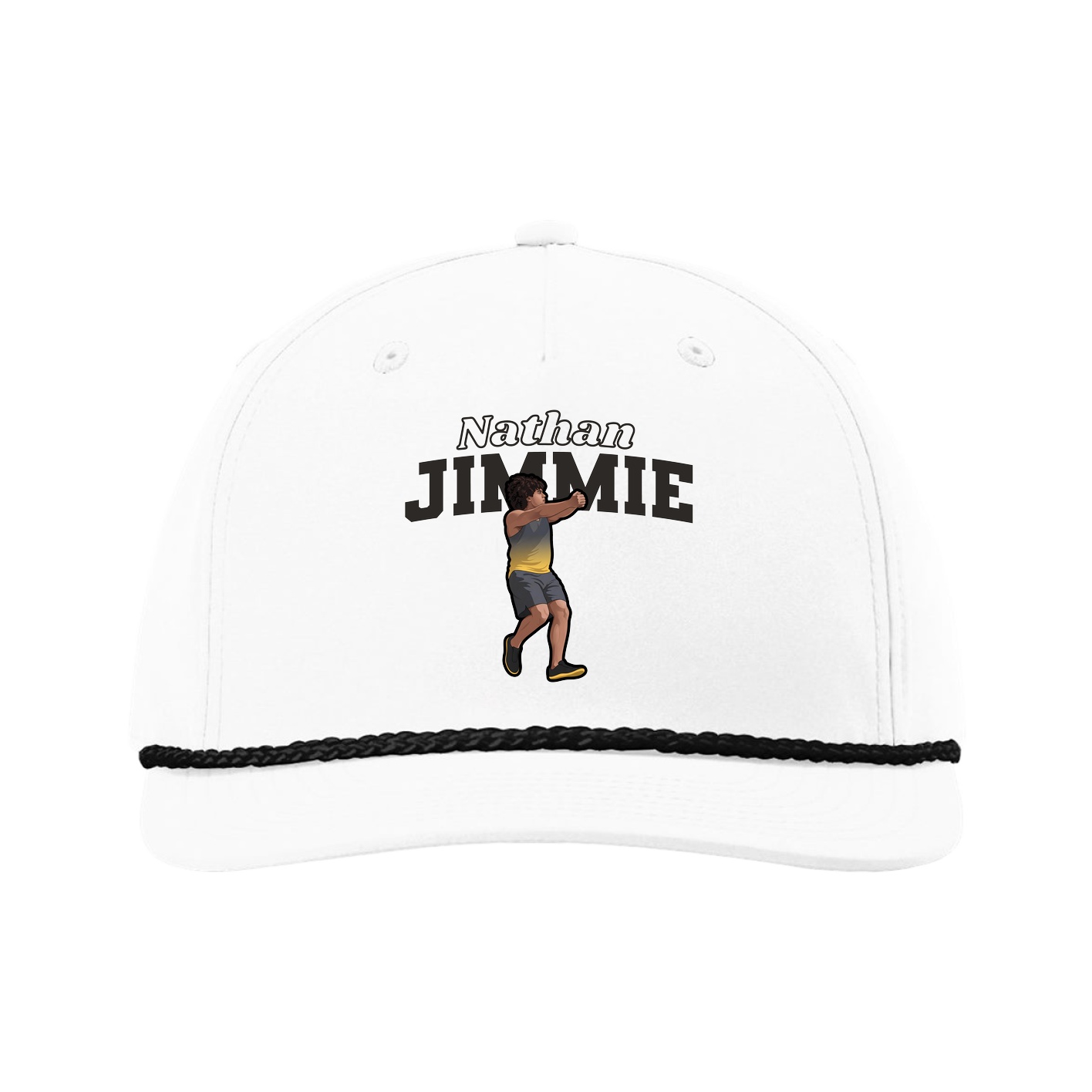 Five-Panel Classic Rope Cap — Name Arch in White